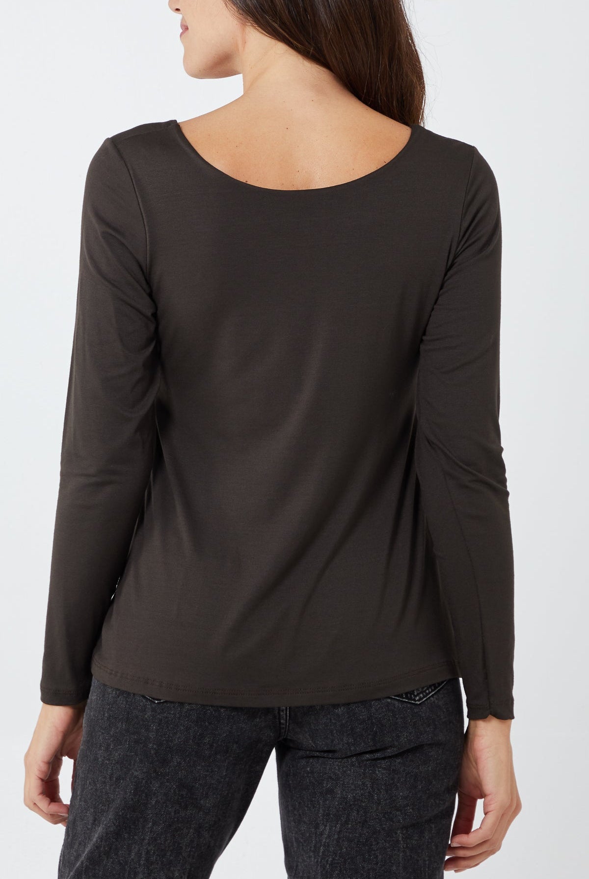 Basic Double Layer Scoop Neck Long Sleeve Top TOPMF2 WearAll