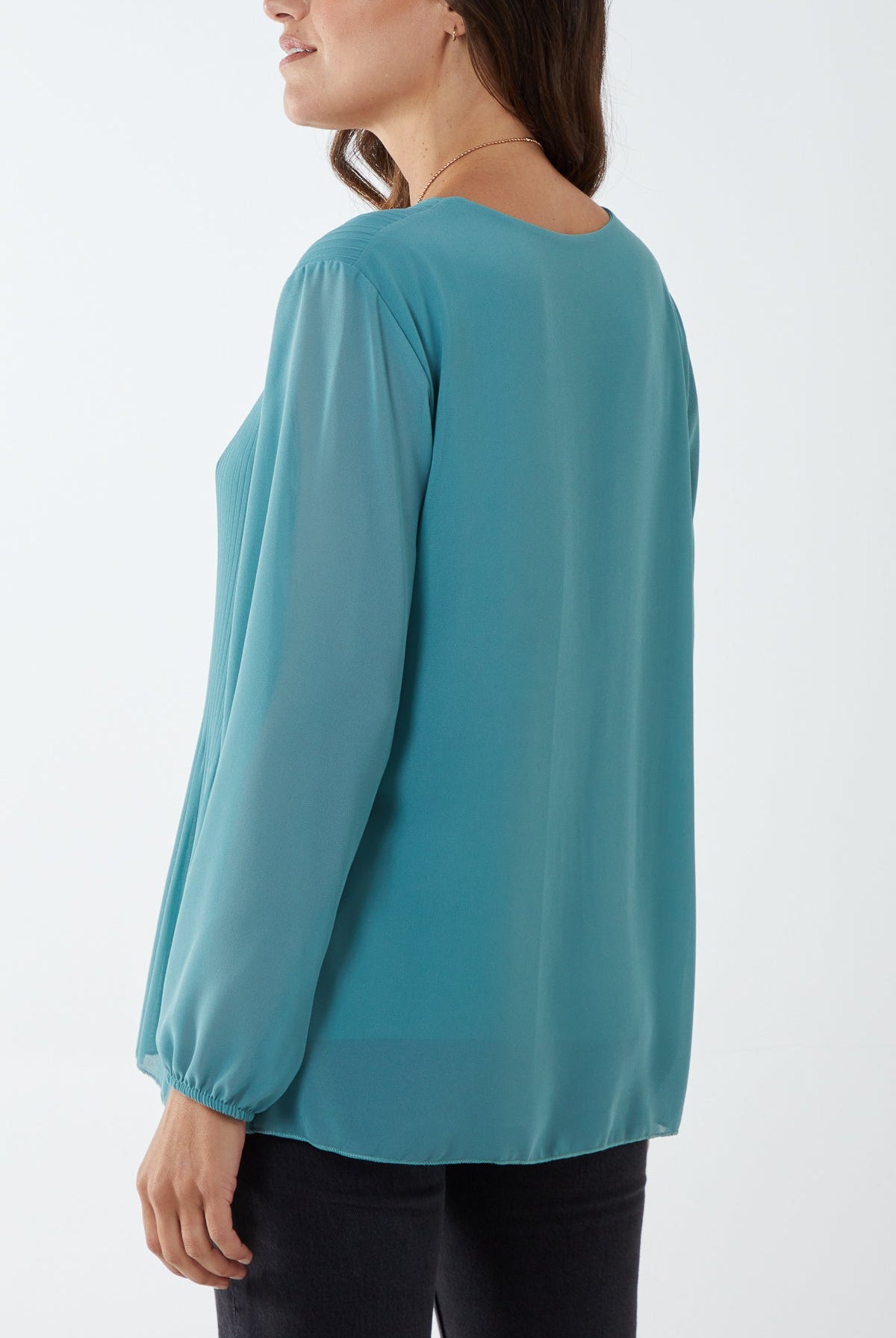 Pleated Long Sleeve Necklace Top TOPMF2 WearAll