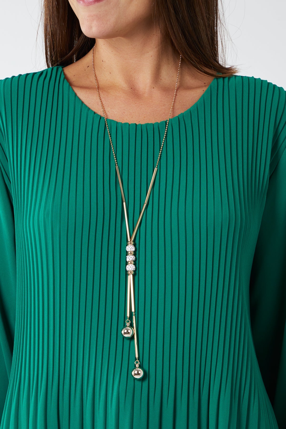 Pleated Long Sleeve Necklace Top TOPMF2 WearAll