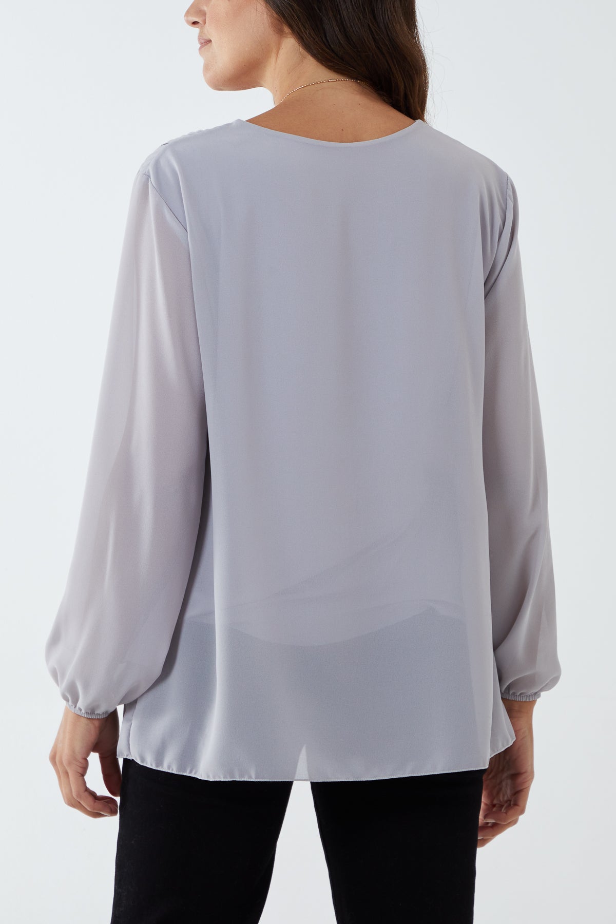 Pleated Long Sleeve Necklace Top TOPMF2 WearAll