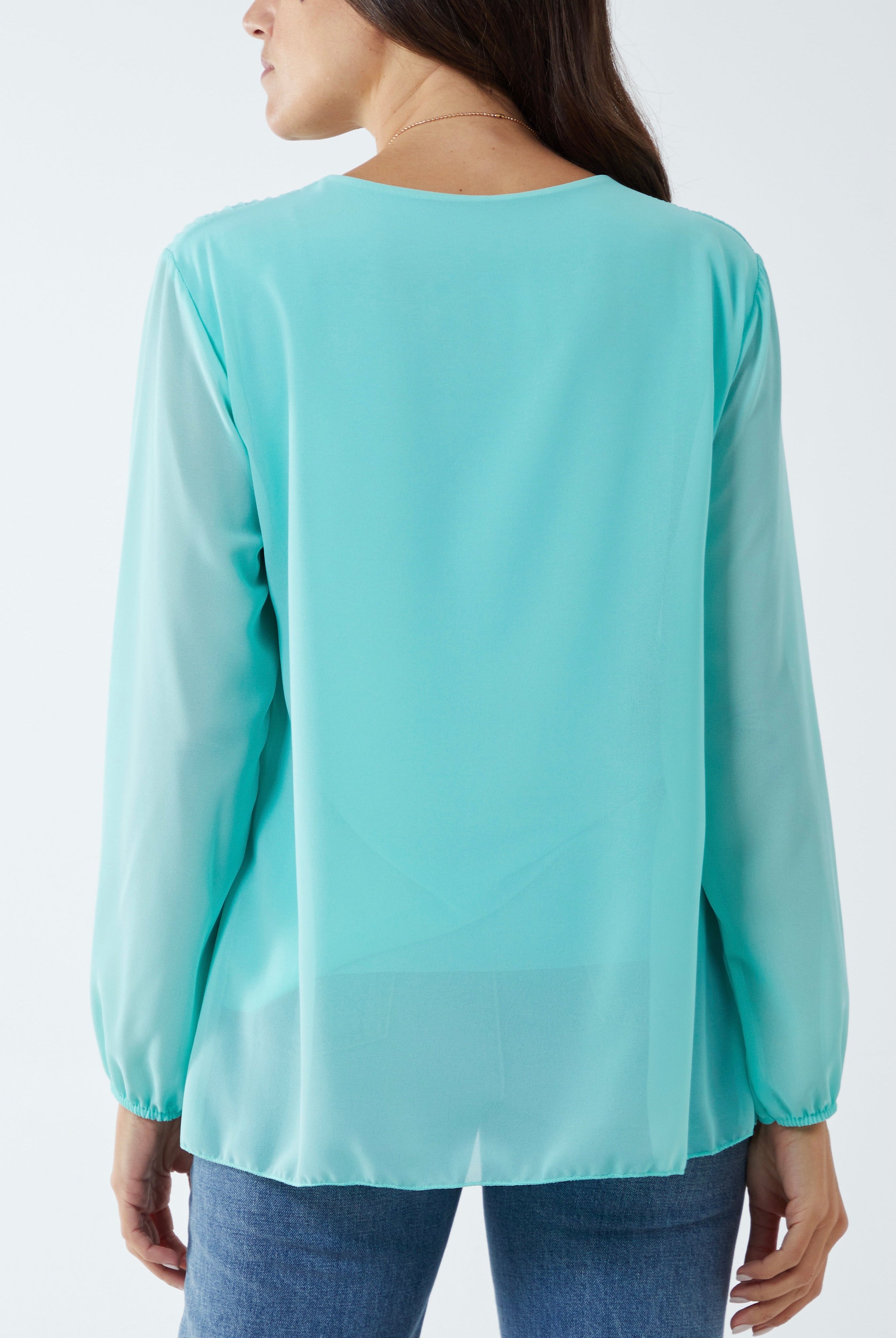 Pleated Long Sleeve Necklace Top TOPMF2 WearAll