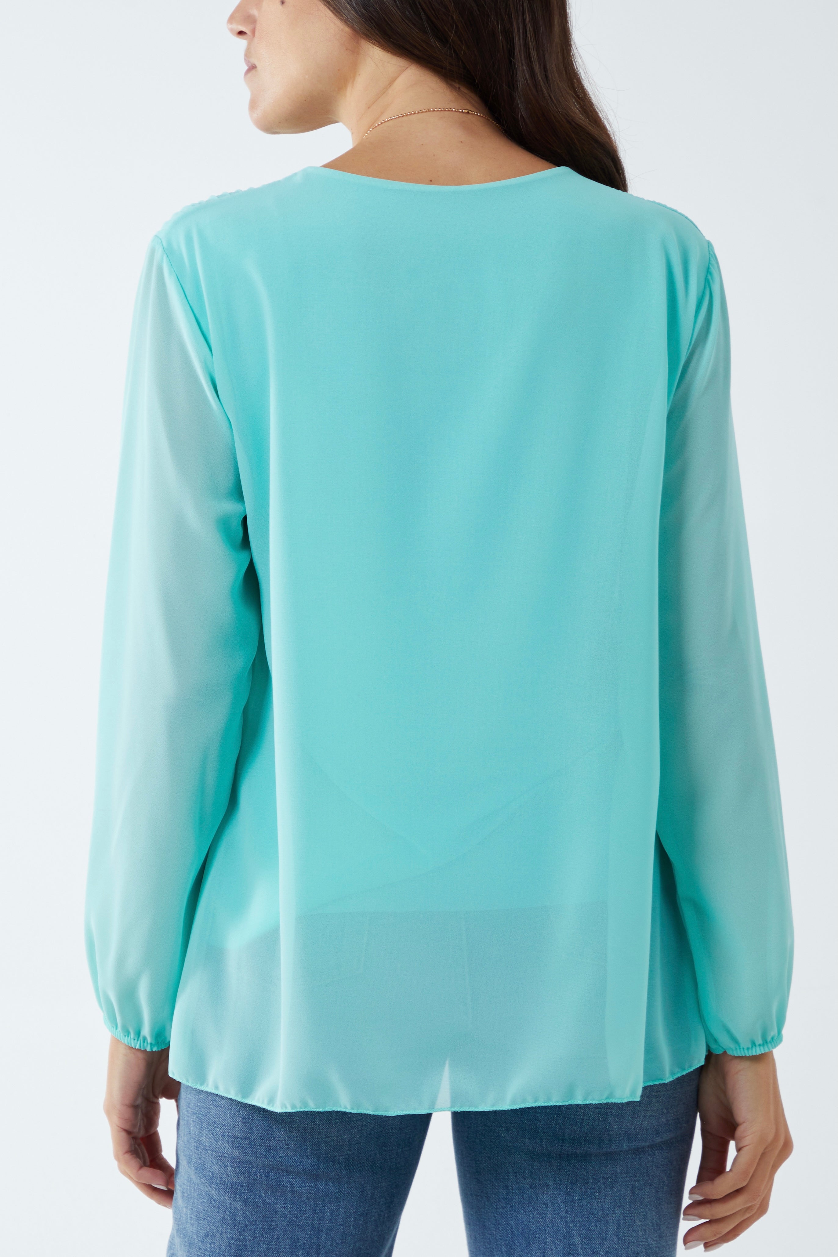 Pleated Long Sleeve Necklace Top TOPMF2 WearAll