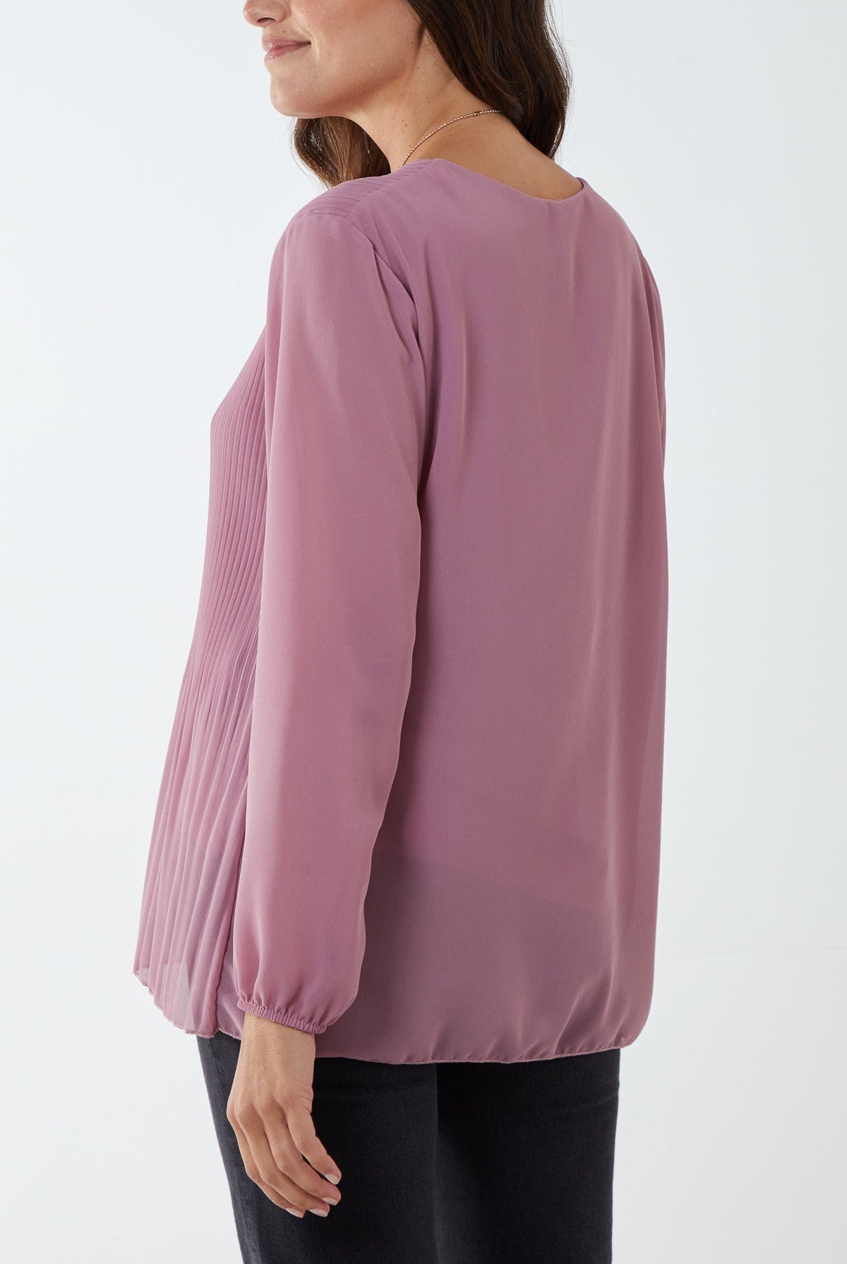 Pleated Long Sleeve Necklace Top TOPMF2 WearAll