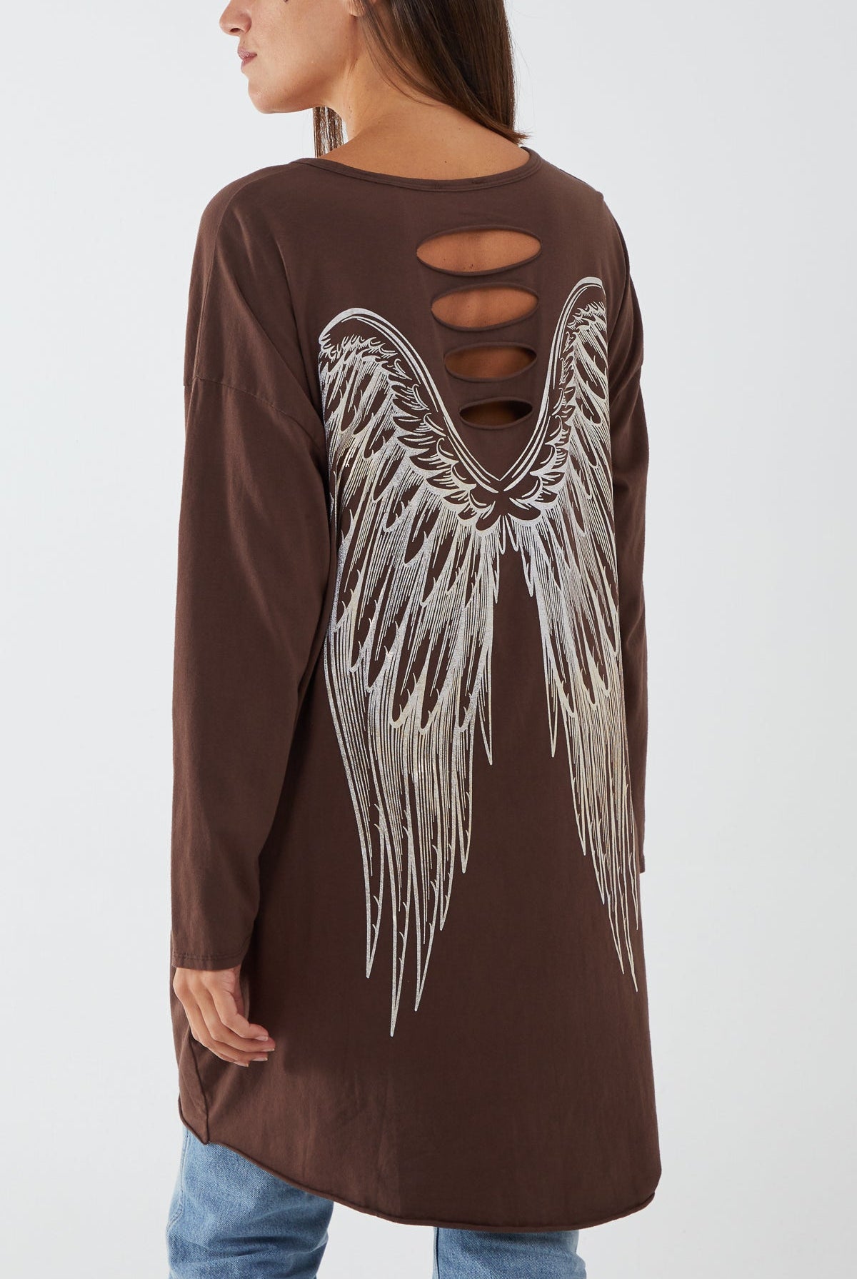 Ripped Angel Wing Top TOPMF2 WearAll Chocolate One Size