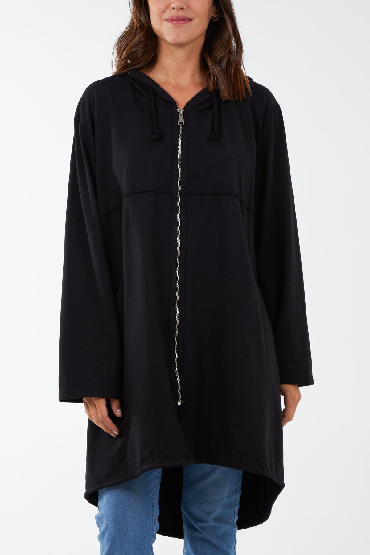 Long Zip Up Jacket With Yin Yang Logo JK1 WearAll Black One Size