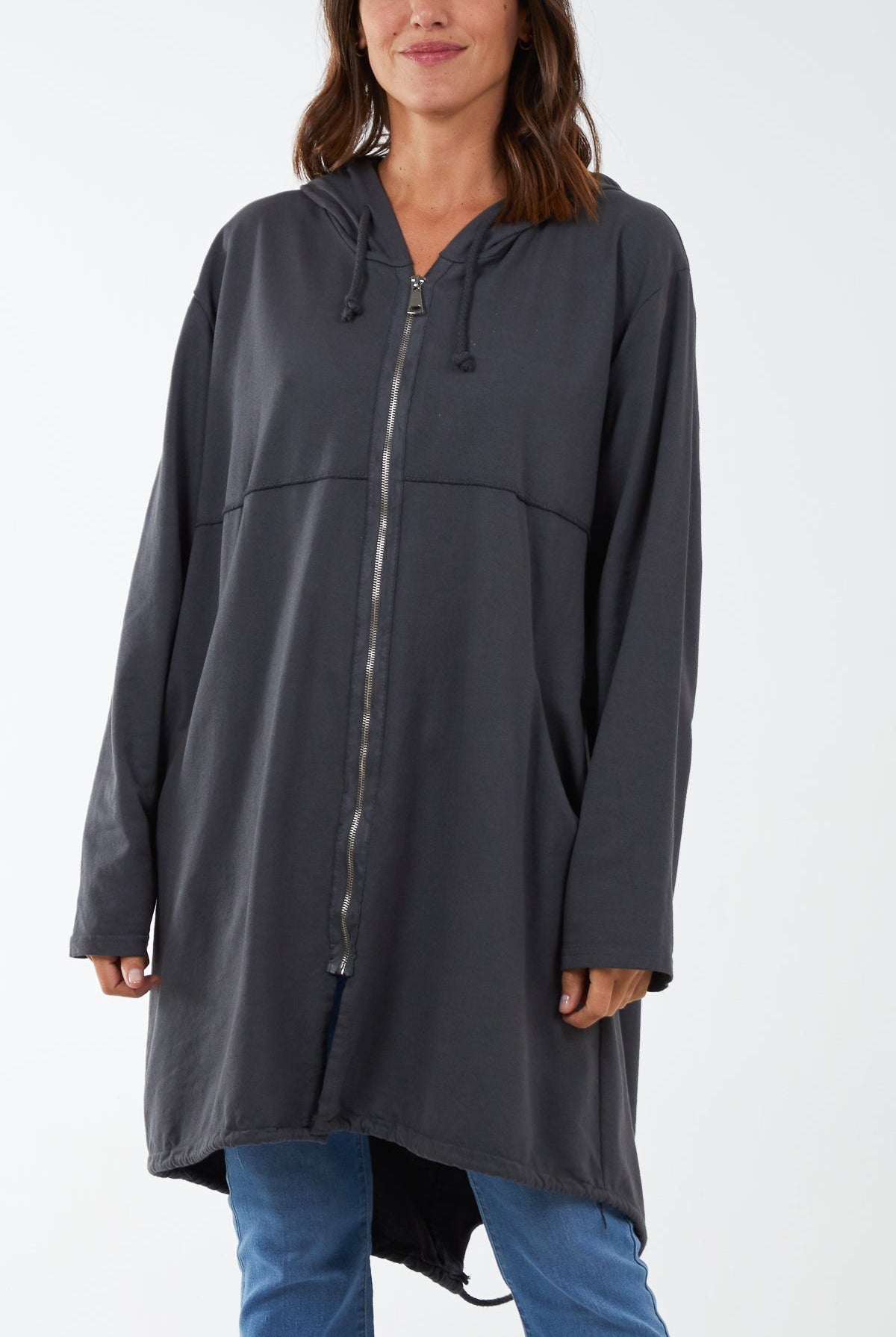 Long Zip Up Jacket With Yin Yang Logo JK1 WearAll Charcoal One Size