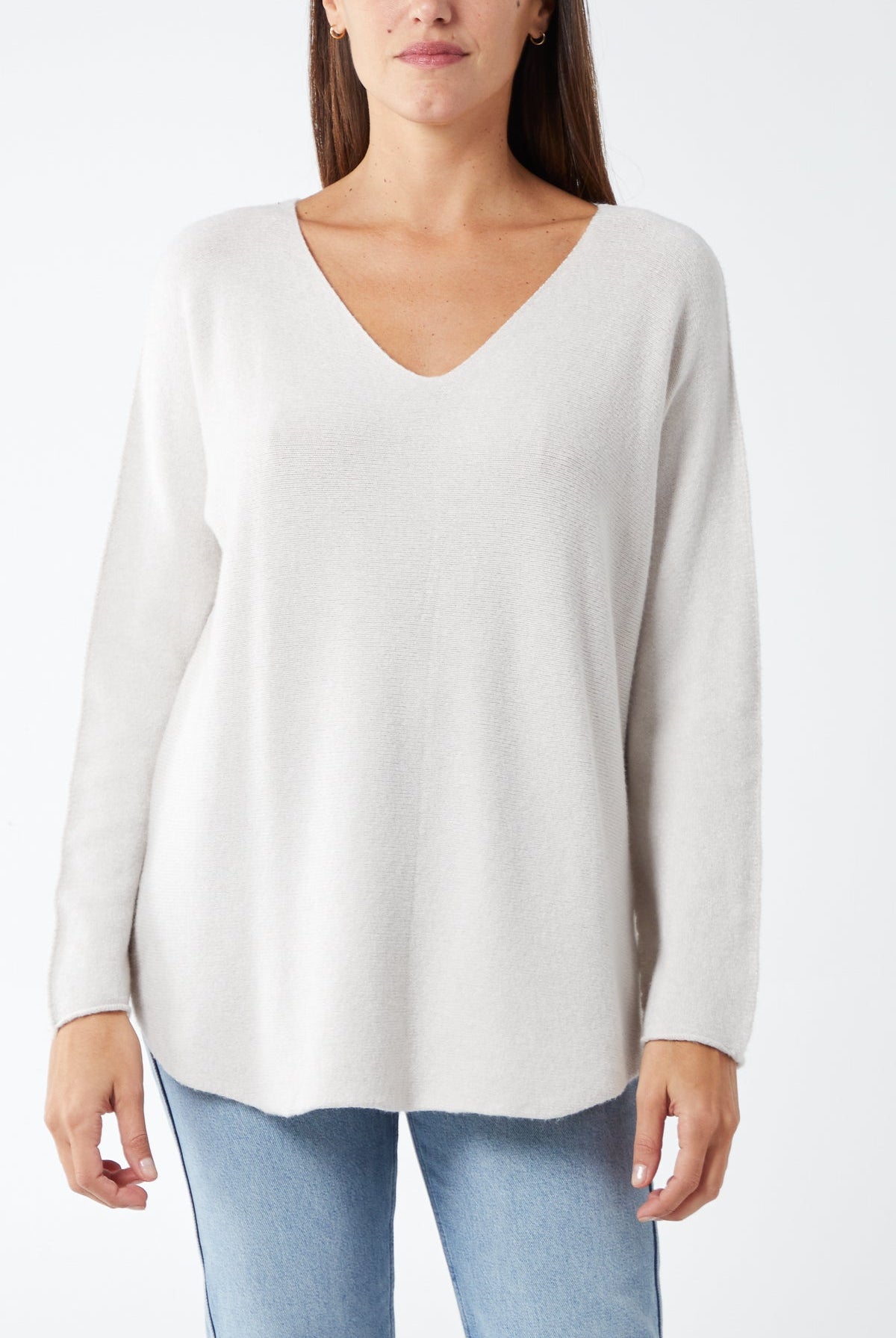 Raw Edge V-Neck Jumper TOPMF2 WearAll Beige One Size