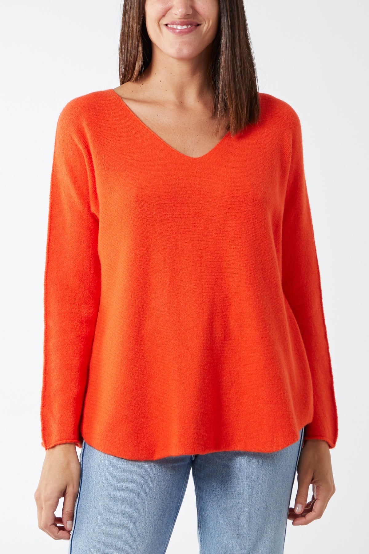 Raw Edge V-Neck Jumper TOPMF2 WearAll Orange One Size