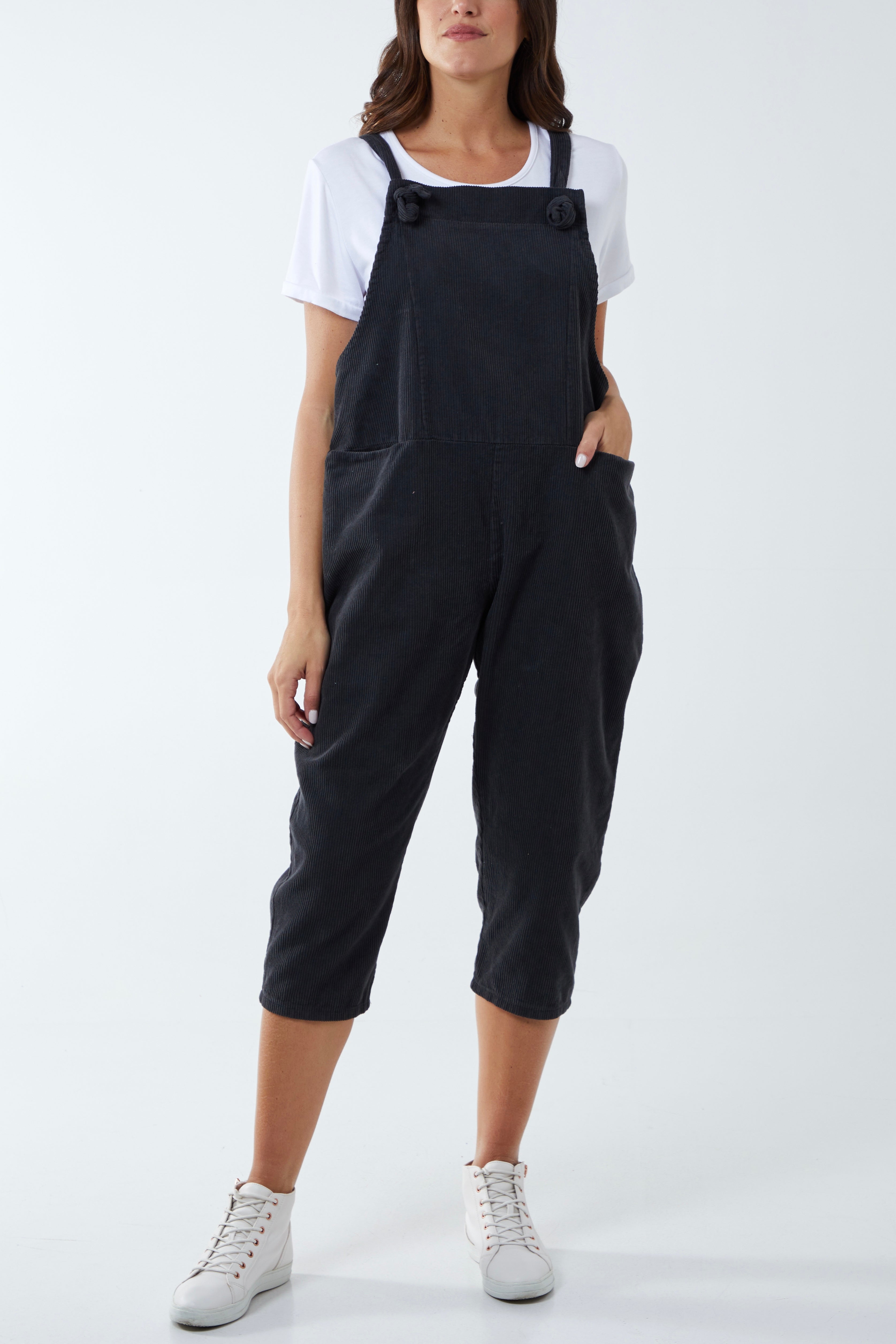 Corduroy Pocket Dungarees Jumpsuit WearAll Charcoal One Size