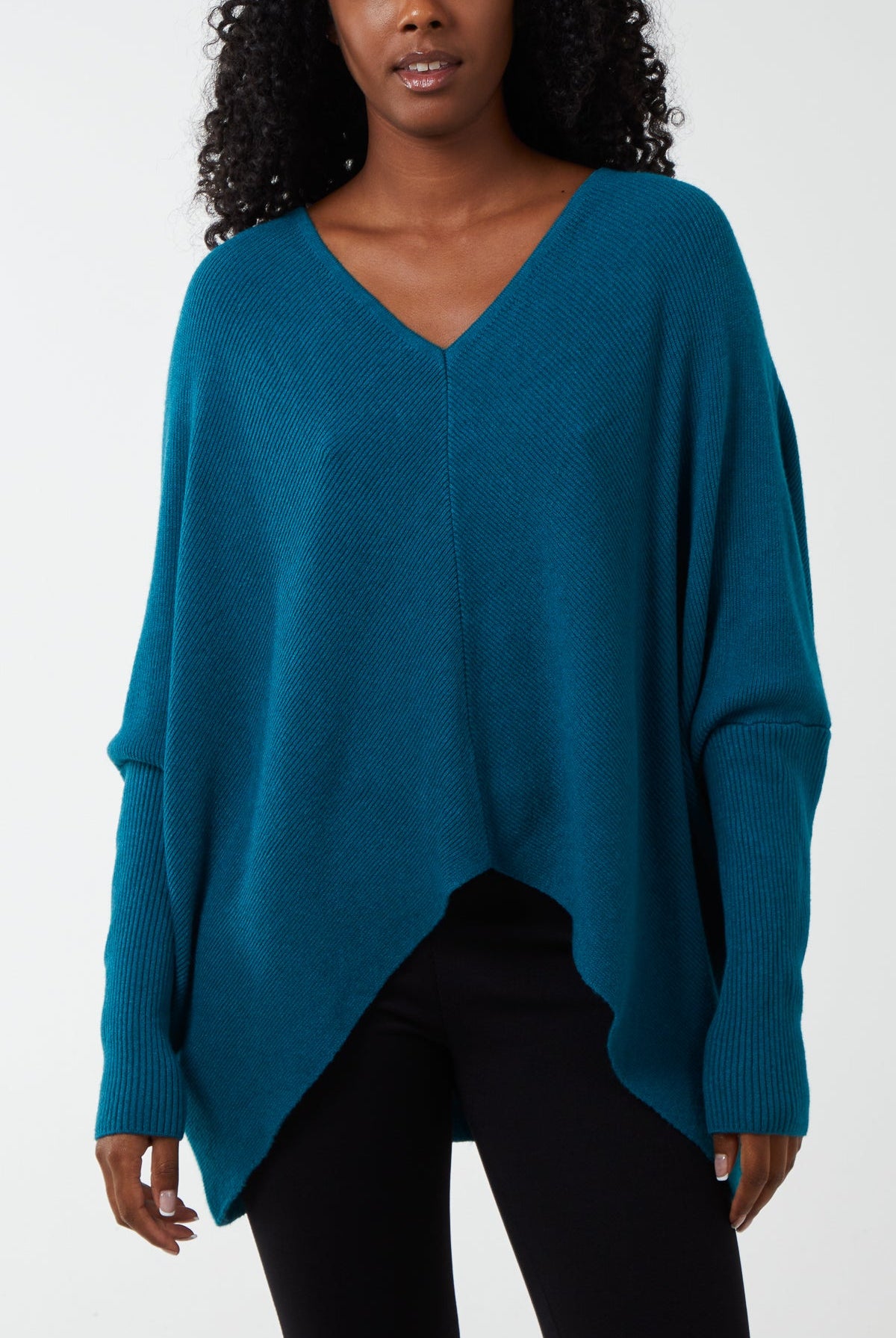 Deep V-Neck Ribbed Chevron Jumper JMF1 WearAll Teal One Size