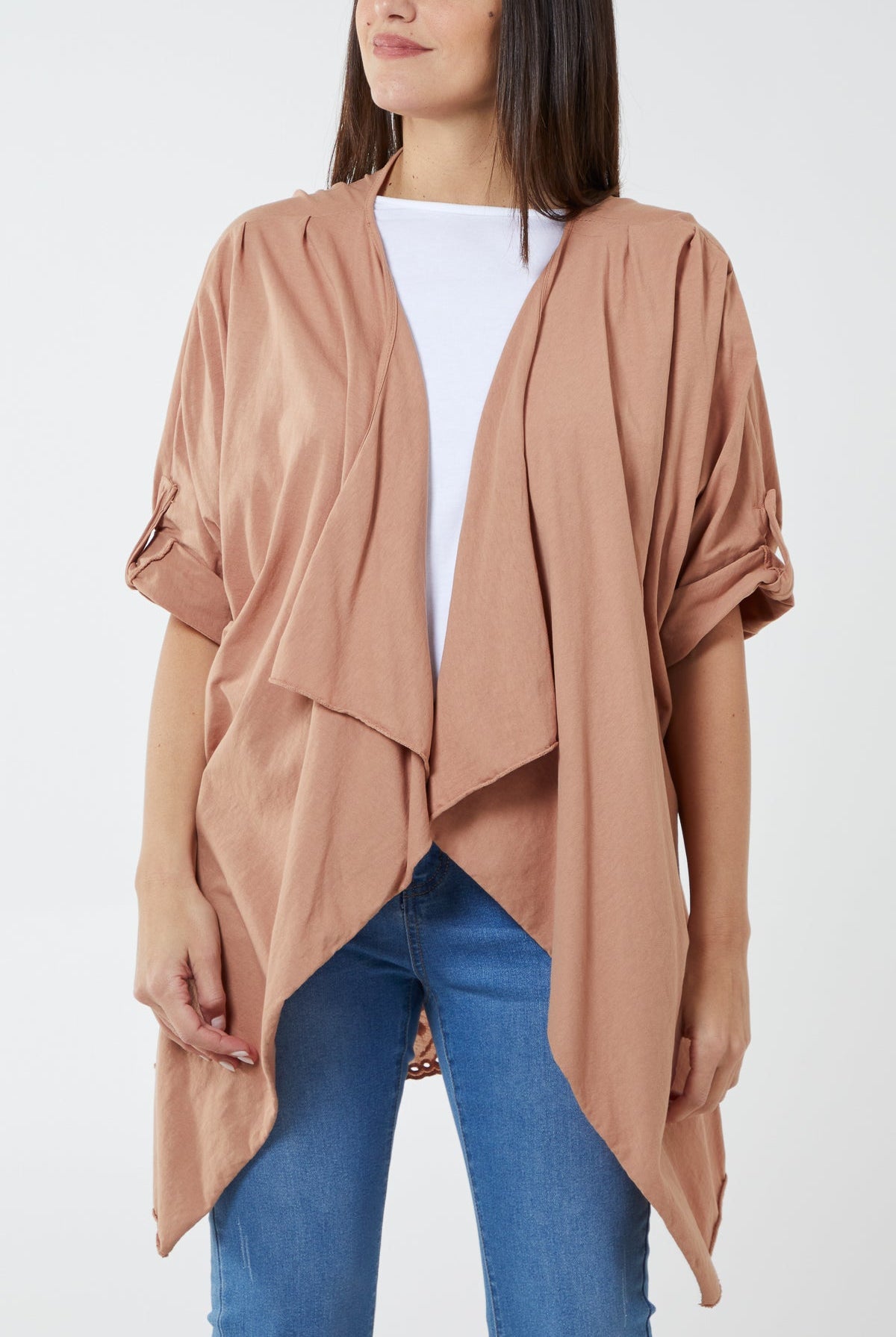 Broderie Anglaise Back Waterfall Kimono JK1 WearAll Camel One Size