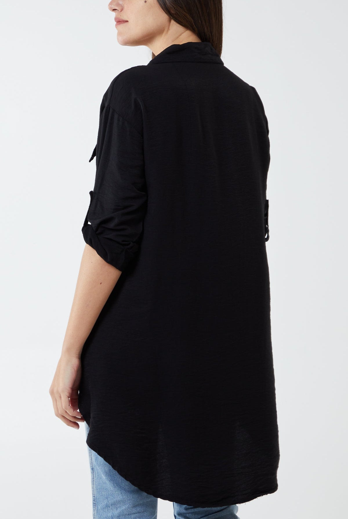 Two Pocket Asymmetric Hem Cotton Shirt TOPMF2 WearAll