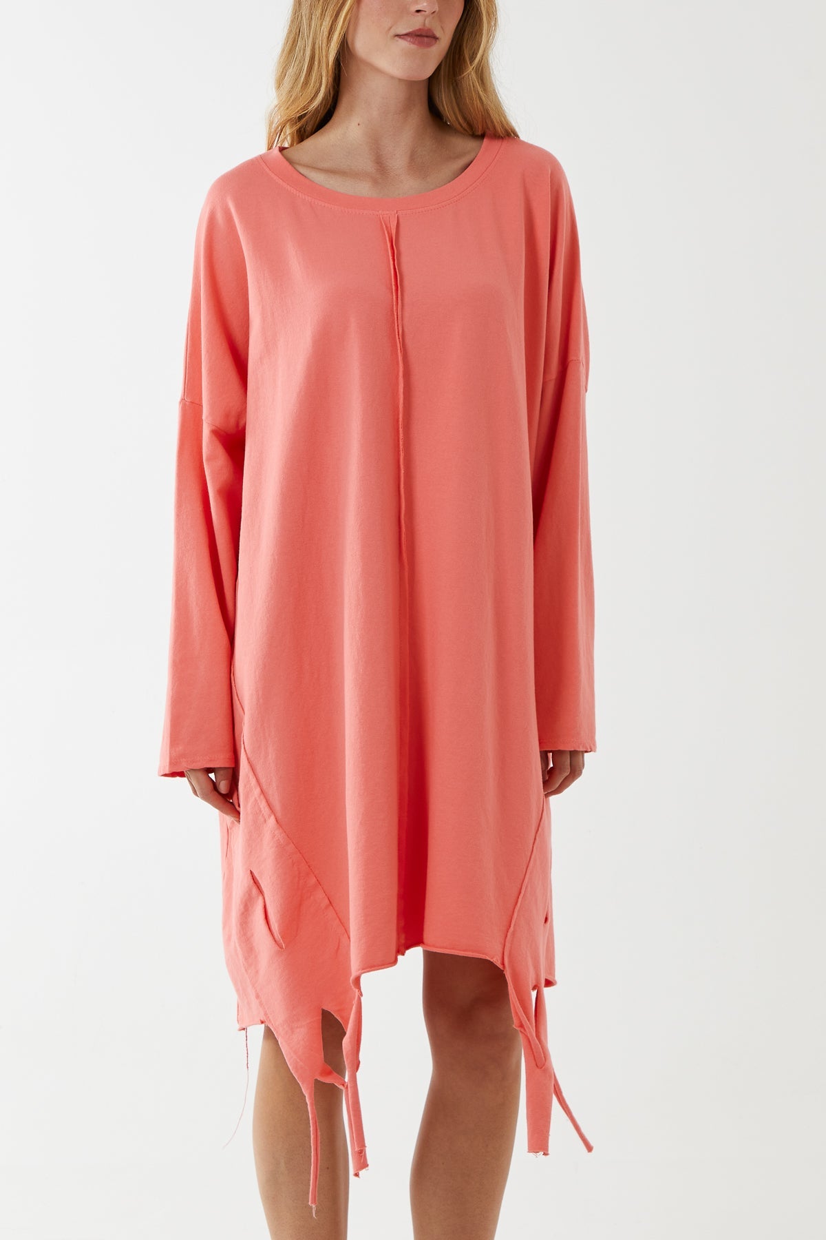 Raw Edge Sweatshirt Dress DMF2 WearAll Coral One Size