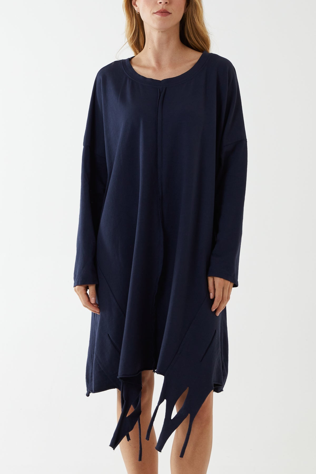 Raw Edge Sweatshirt Dress DMF2 WearAll Navy One Size