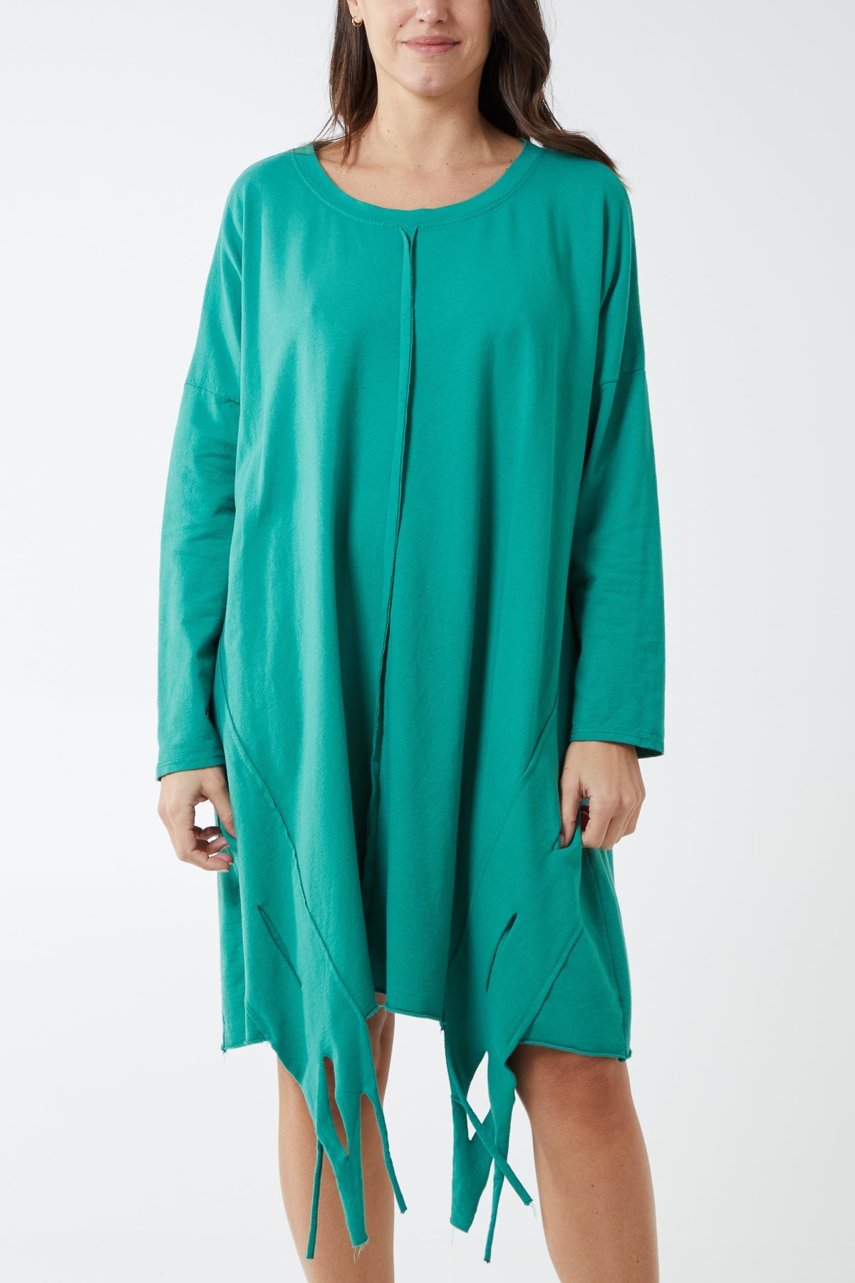 Raw Edge Sweatshirt Dress DMF2 WearAll Jade Green One Size
