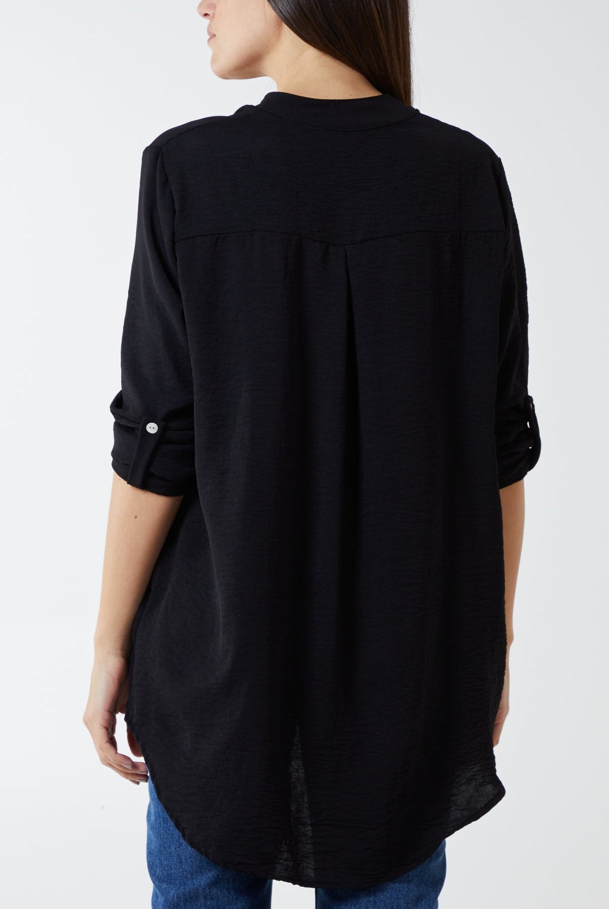 V-Neck Poly Crepe Roll Sleeve Blouse TOPMF2 WearAll