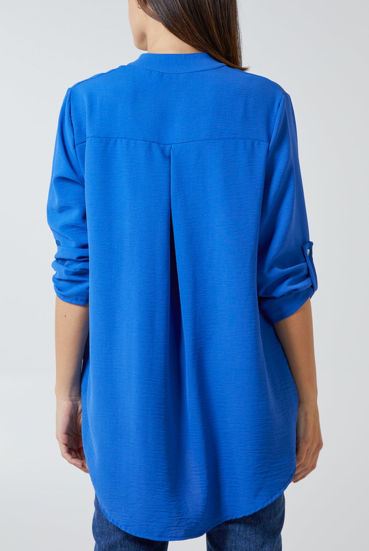 V-Neck Poly Crepe Roll Sleeve Blouse TOPMF2 WearAll