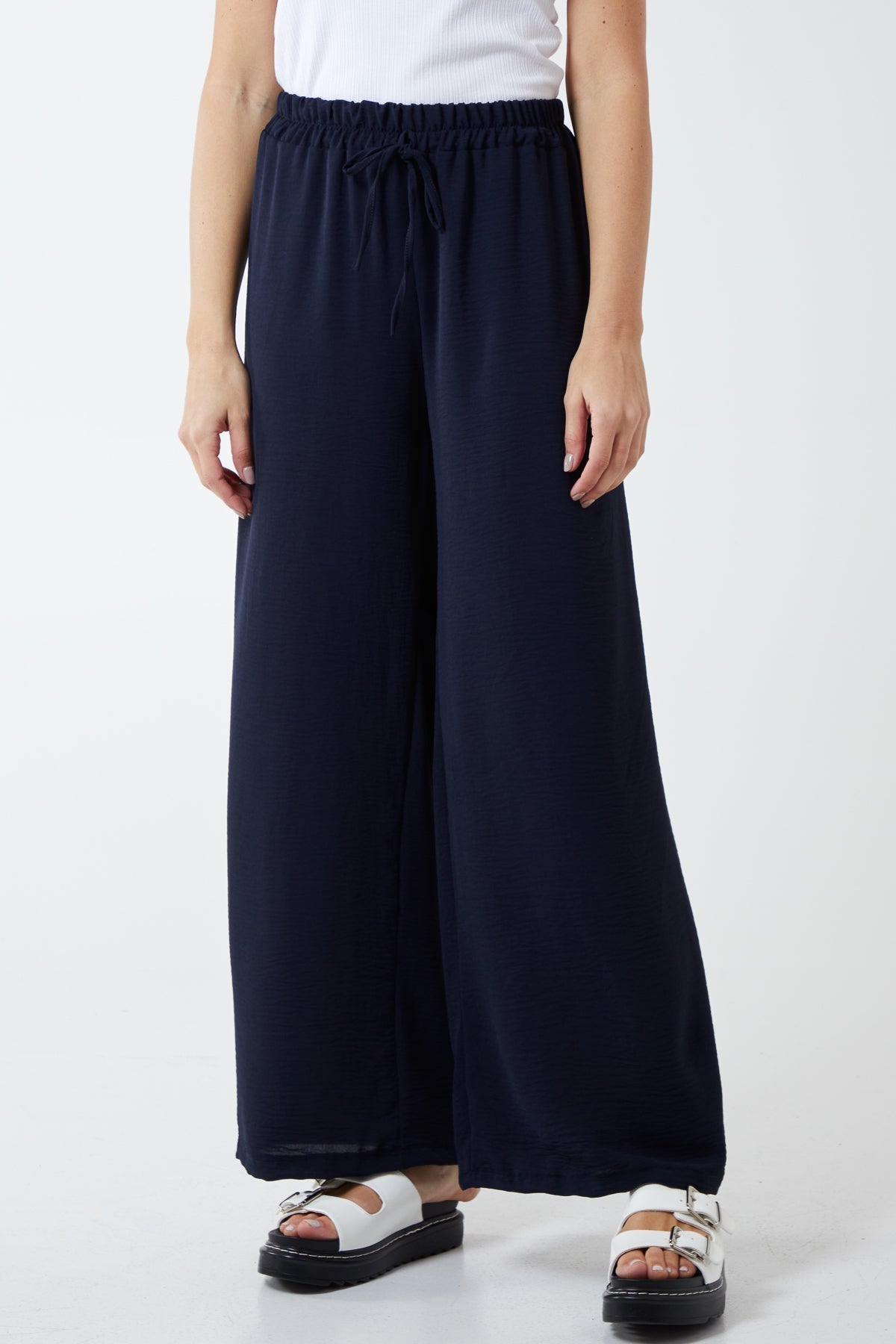 XL Drawstring Viscose Crepe Wide Leg Trousers TRS1 WearAll Navy One Size