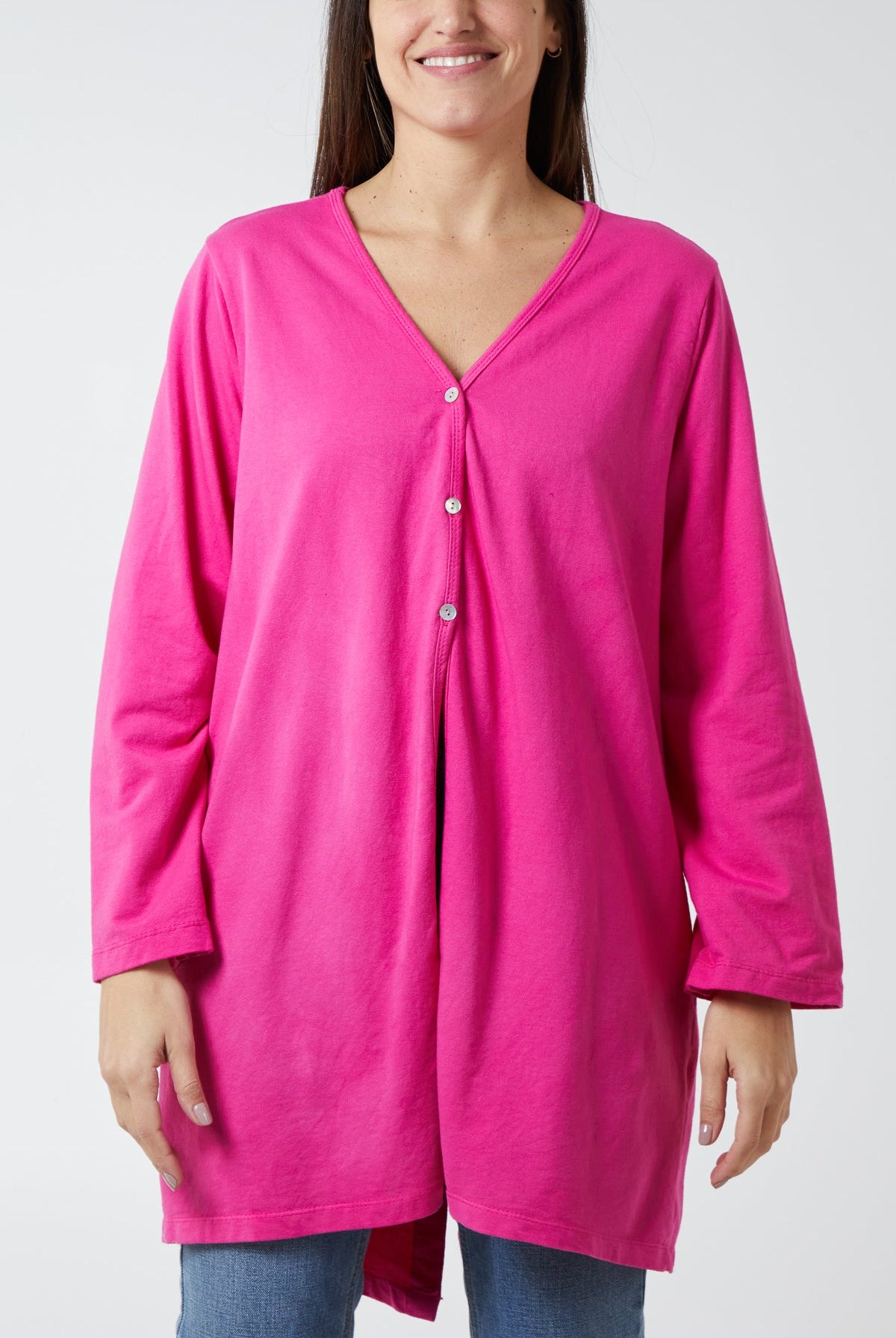 Button Front Sweat Cardigan CMF1 WearAll Fuchsia One Size