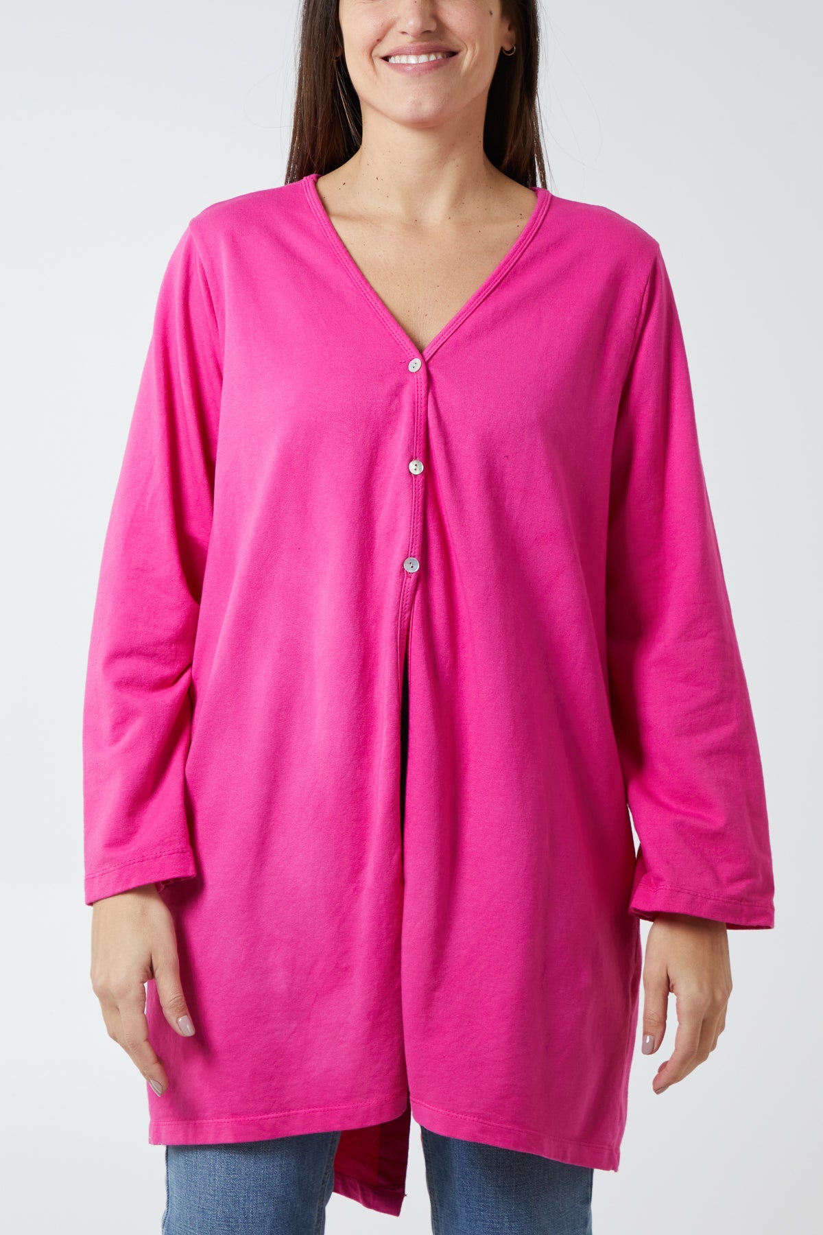 Button Front Sweat Cardigan CMF1 WearAll Fuchsia One Size