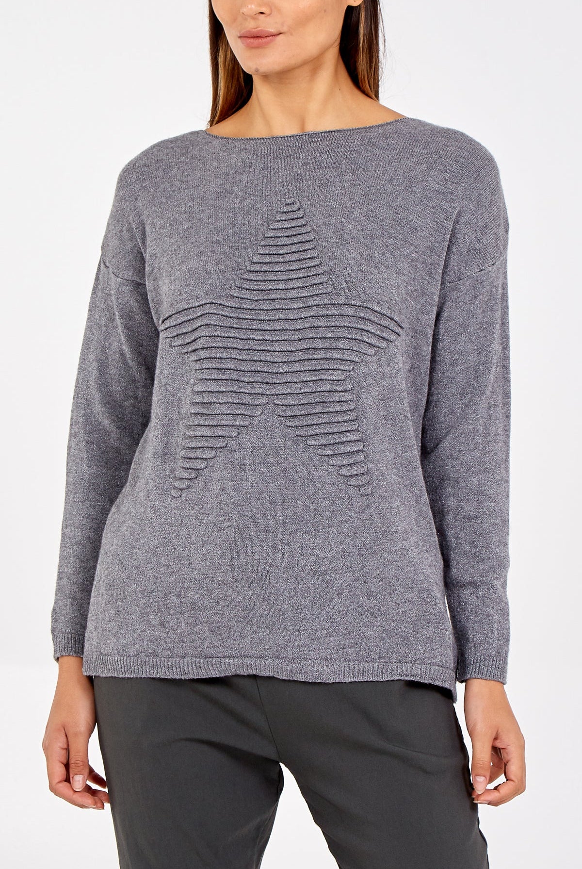 Ribbed Star Jumper JMF1 WearAll Mid Grey One Size
