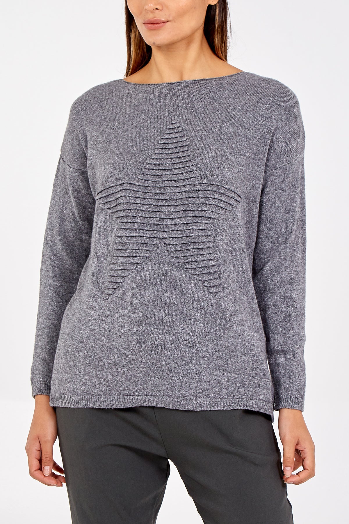 Ribbed Star Jumper JMF1 WearAll Mid Grey One Size