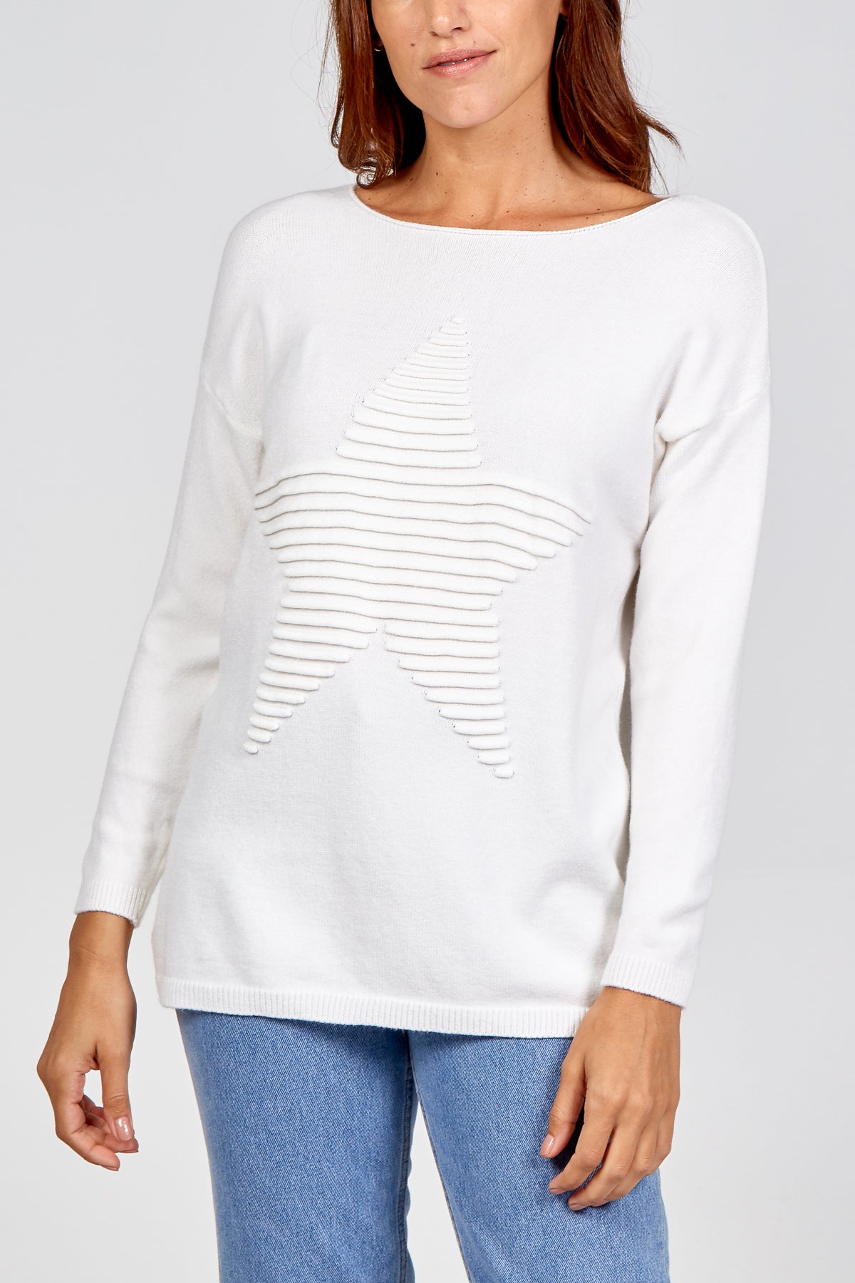 Ribbed Star Jumper JMF1 WearAll Cream One Size