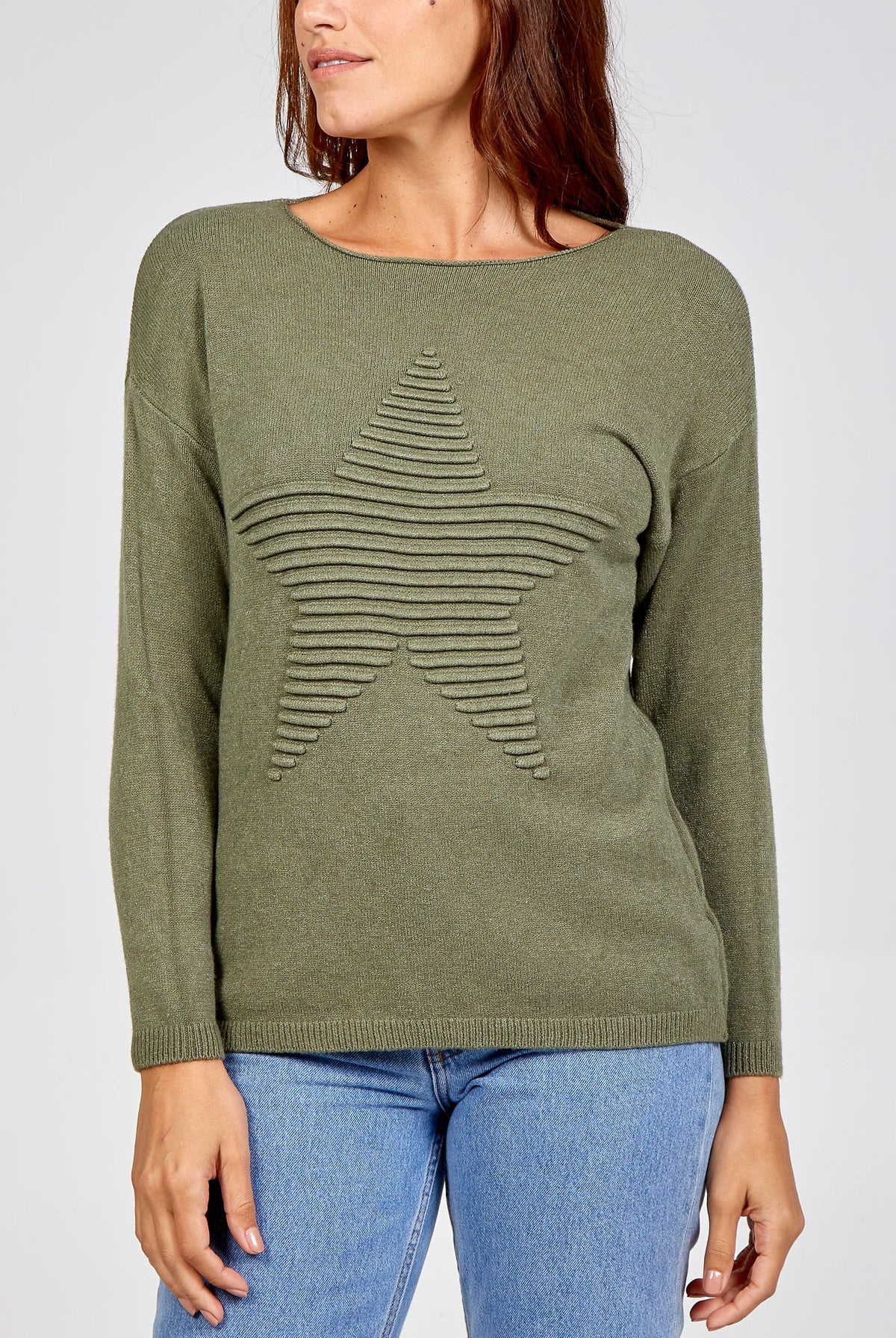 Ribbed Star Jumper JMF1 WearAll Khaki One Size