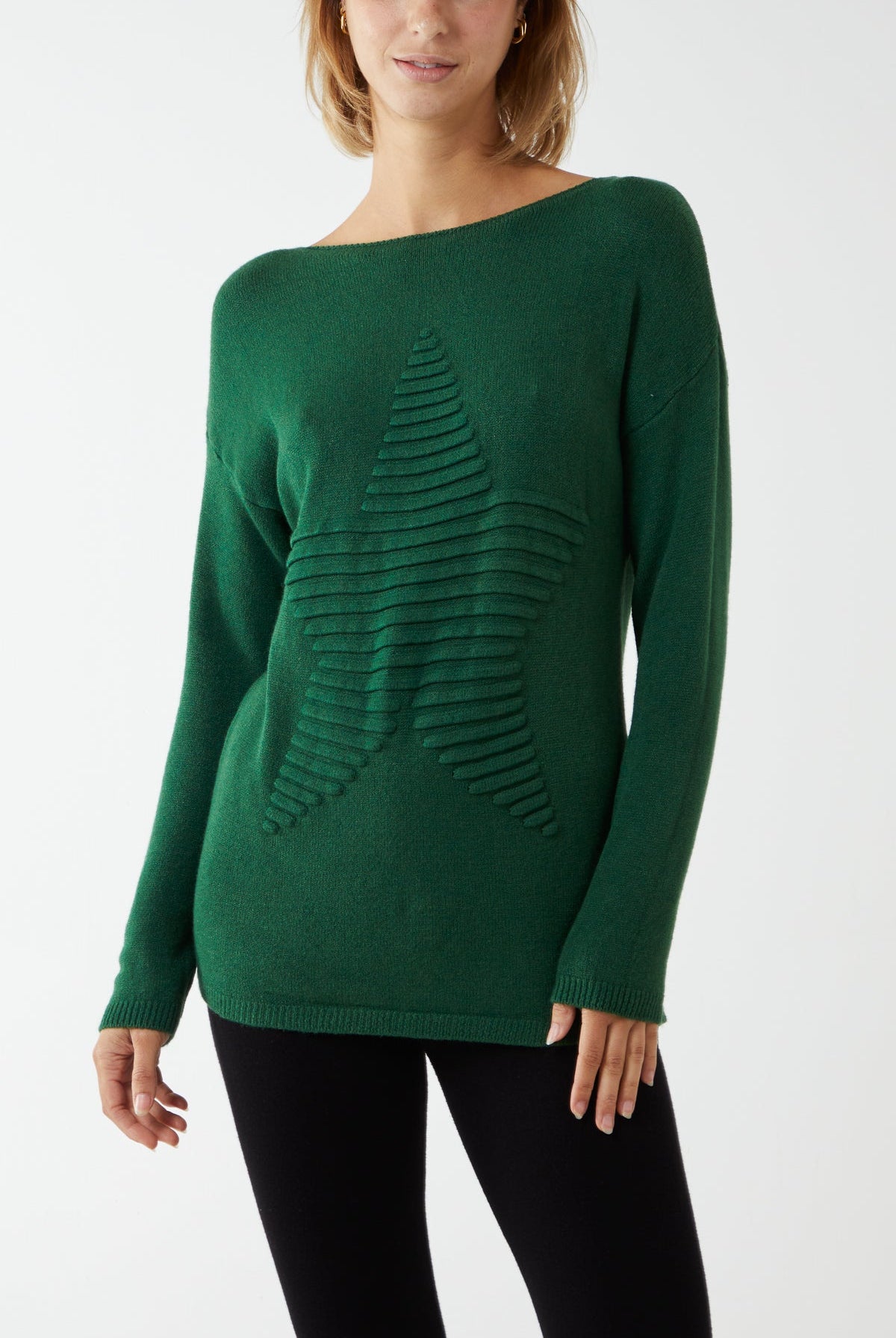 Ribbed Star Jumper JMF1 WearAll Bottle Green One Size