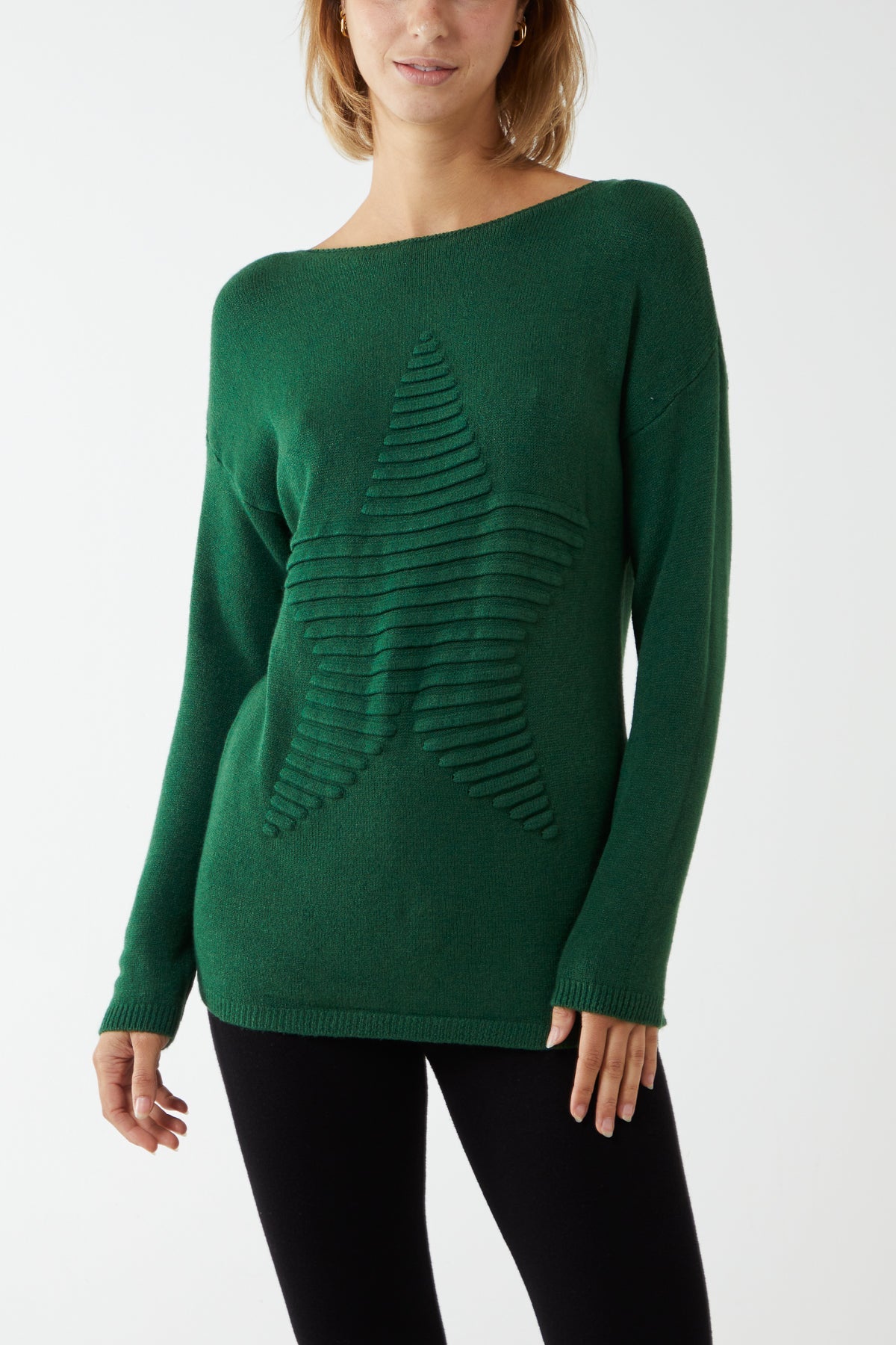 Ribbed Star Jumper JMF1 WearAll Bottle Green One Size