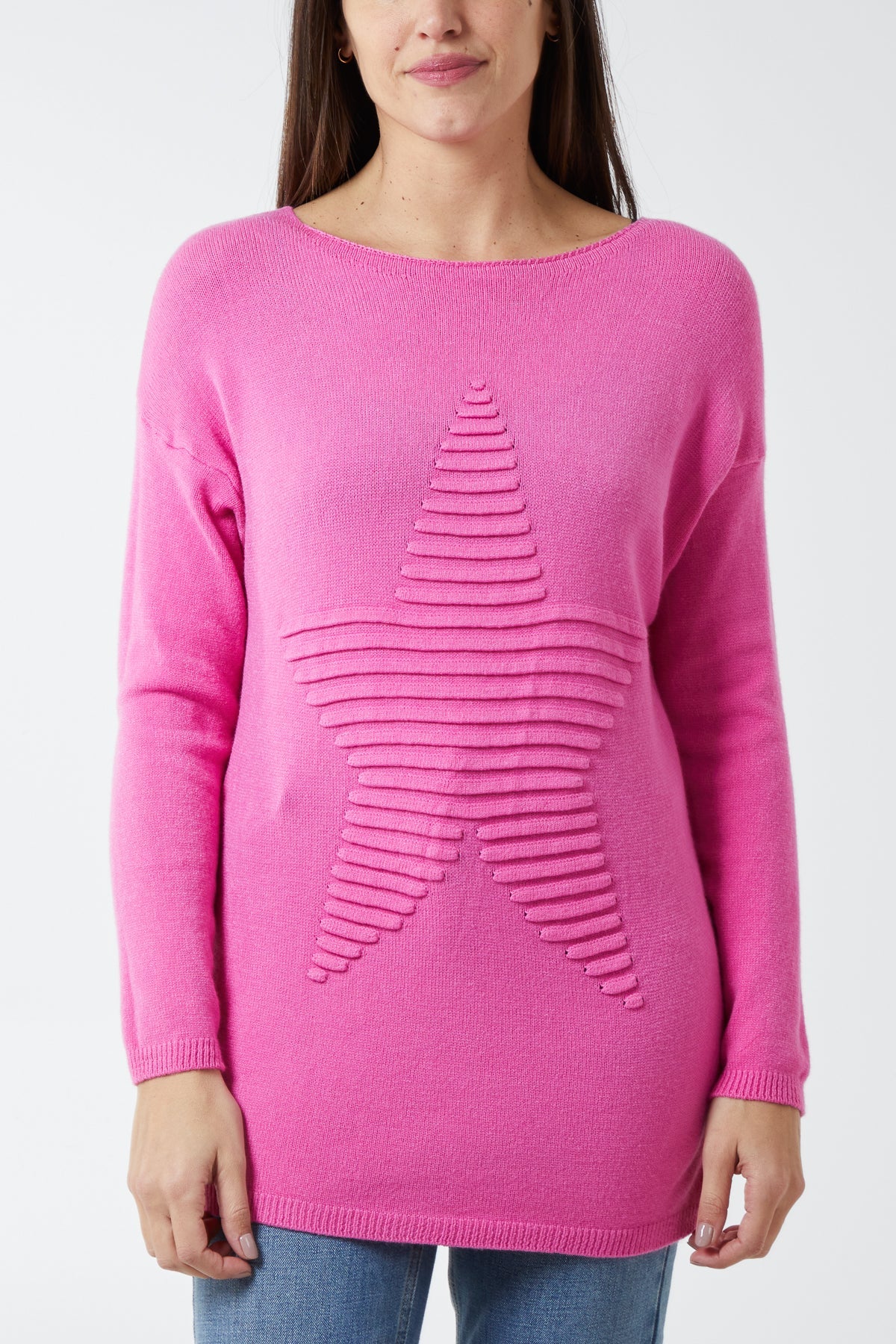 Ribbed Star Jumper JMF1 WearAll BubbleGum Pink One Size