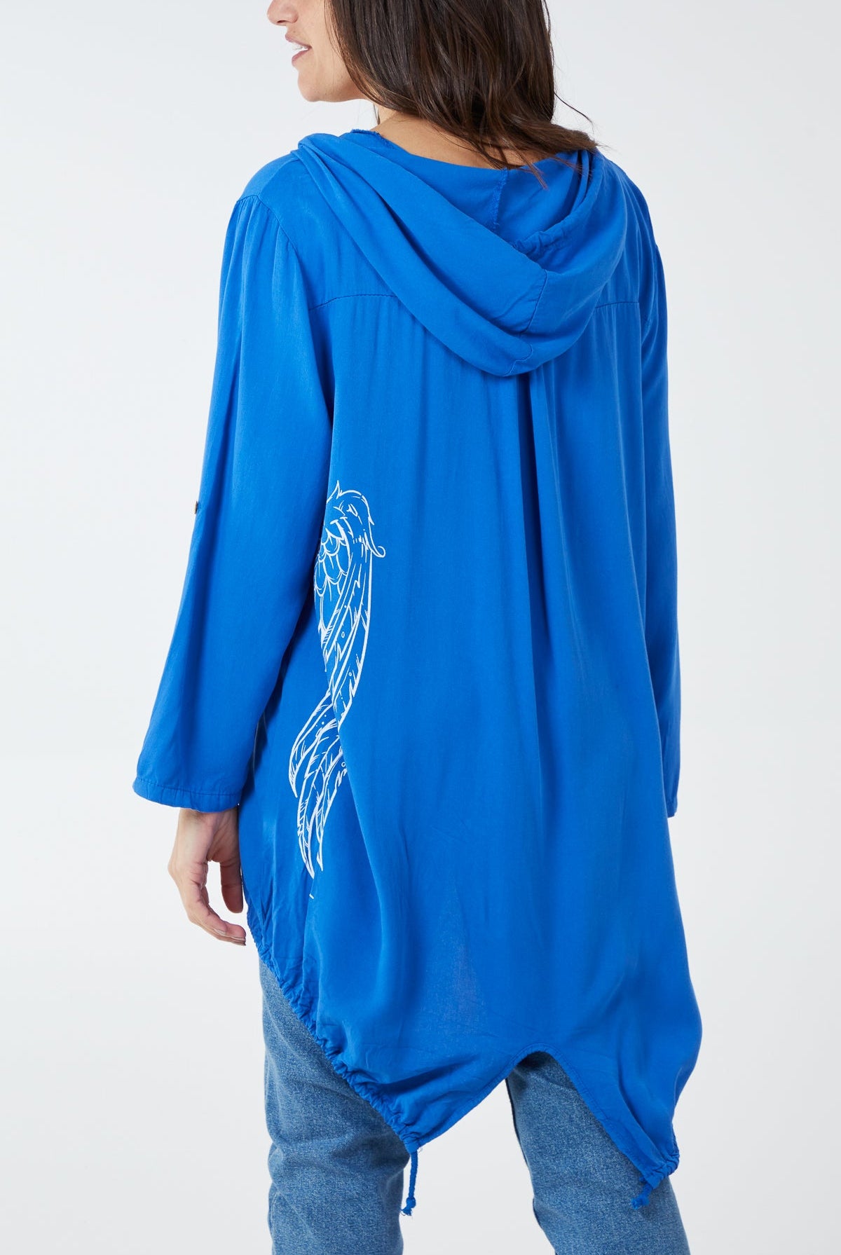 "Angel" Wings Dip Hem Hooded Shirt TOPMF2 WearAll