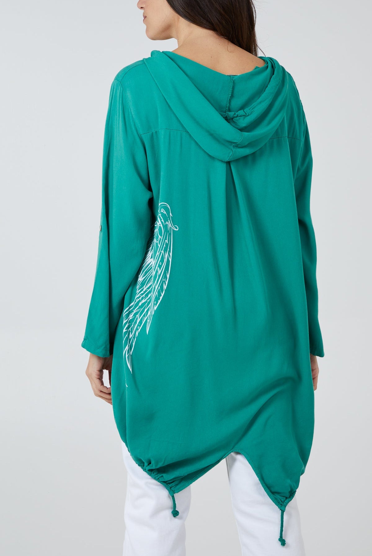 "Angel" Wings Dip Hem Hooded Shirt TOPMF2 WearAll