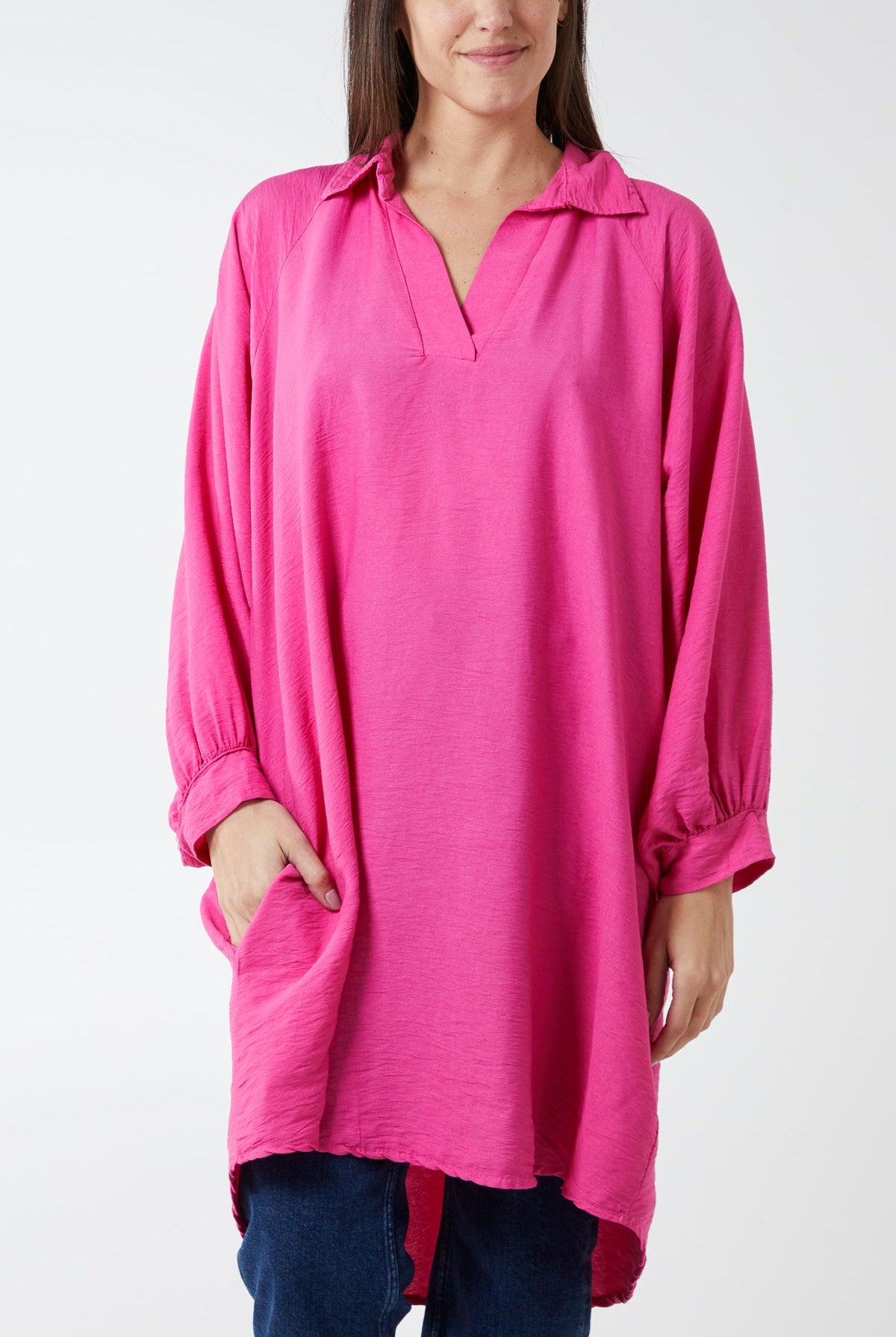 Kiwi Collar Shirt Tunic TOPMF2 WearAll Fuchsia One Size