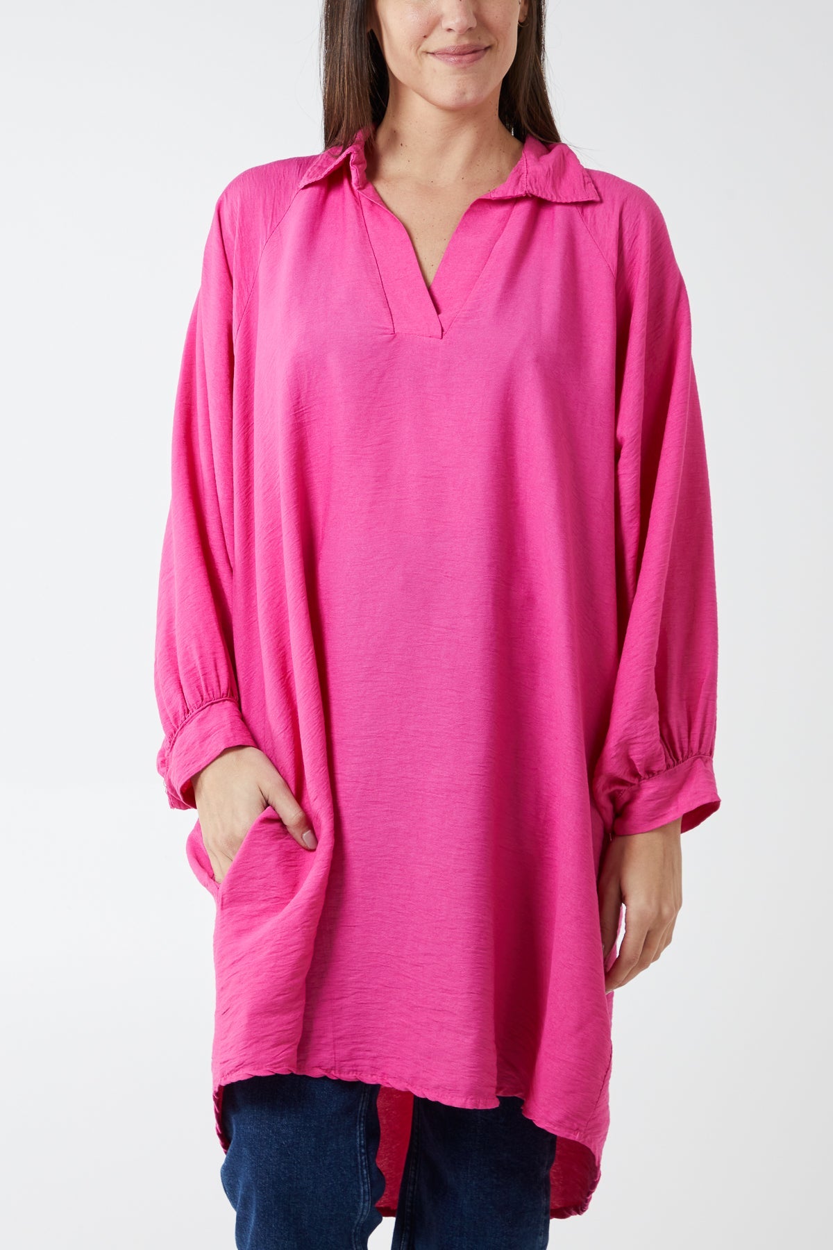 Kiwi Collar Shirt Tunic TOPMF2 WearAll Fuchsia One Size