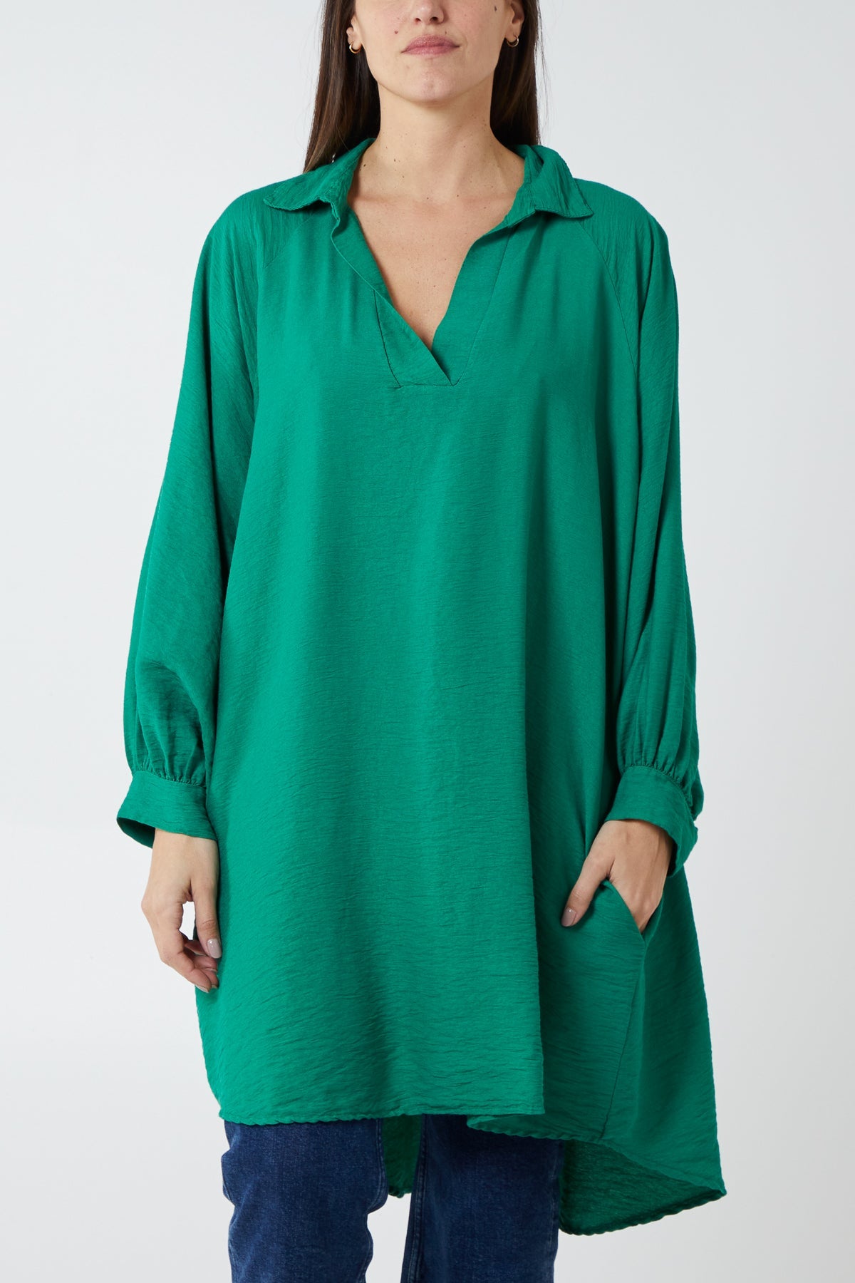 Kiwi Collar Shirt Tunic TOPMF2 WearAll Jade One Size