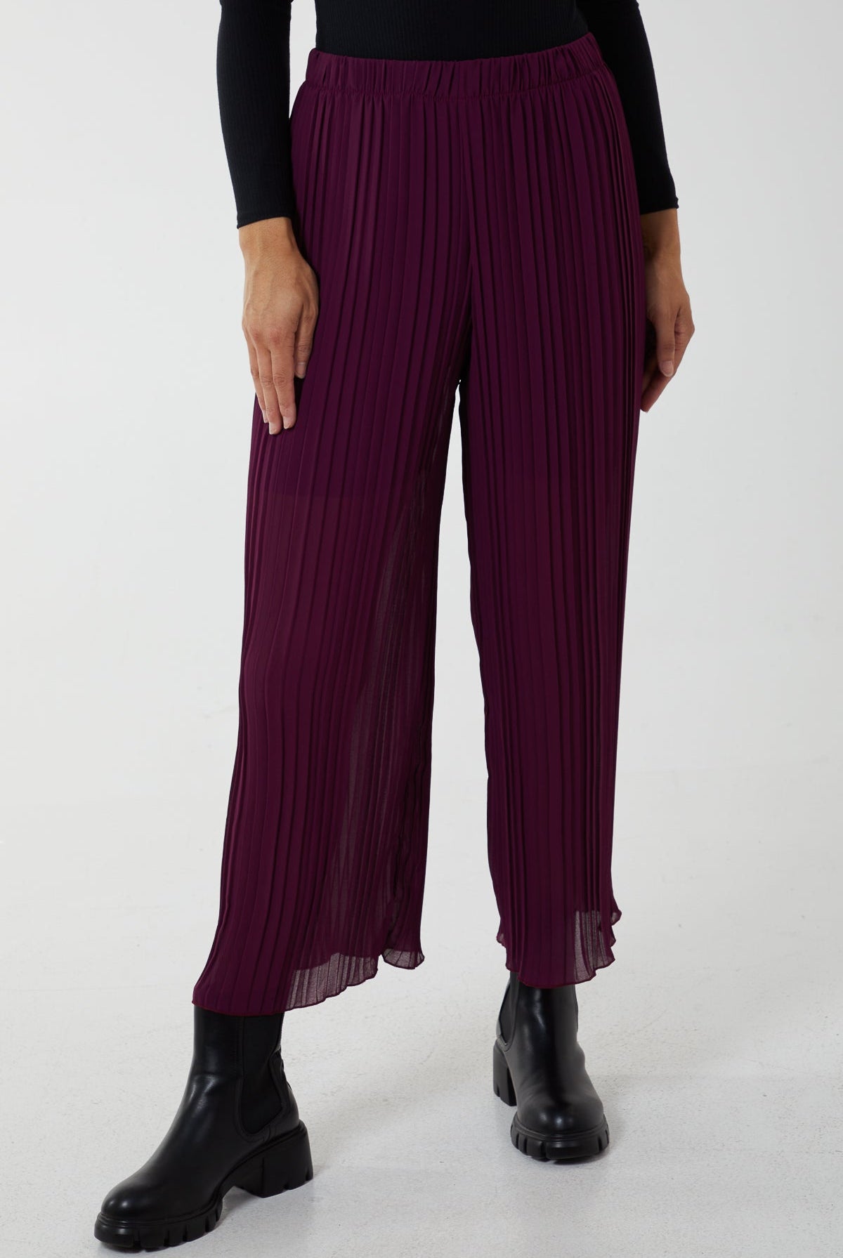 Elasticated Chiffon Pleated Culottes TRS1 WearAll Magenta One Size