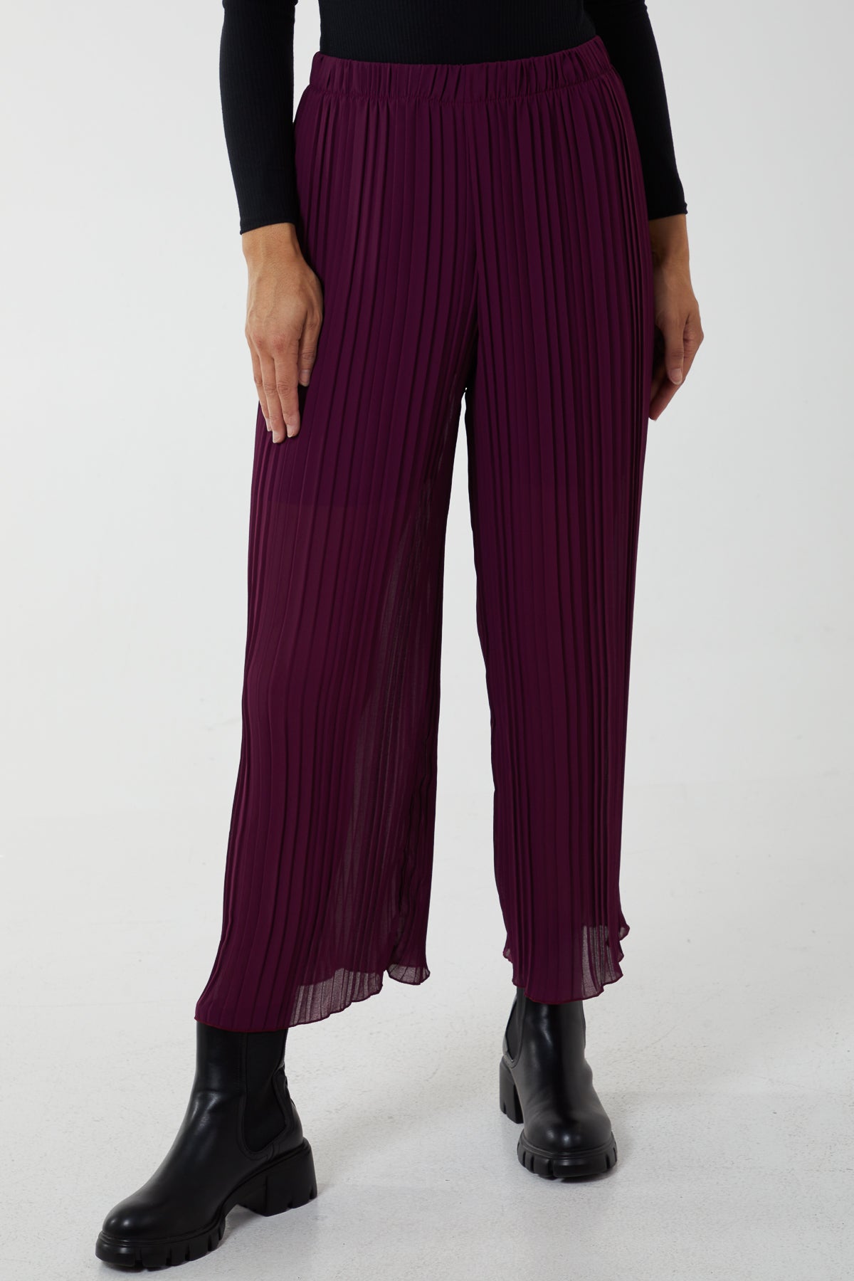 Elasticated Chiffon Pleated Culottes TRS1 WearAll Magenta One Size