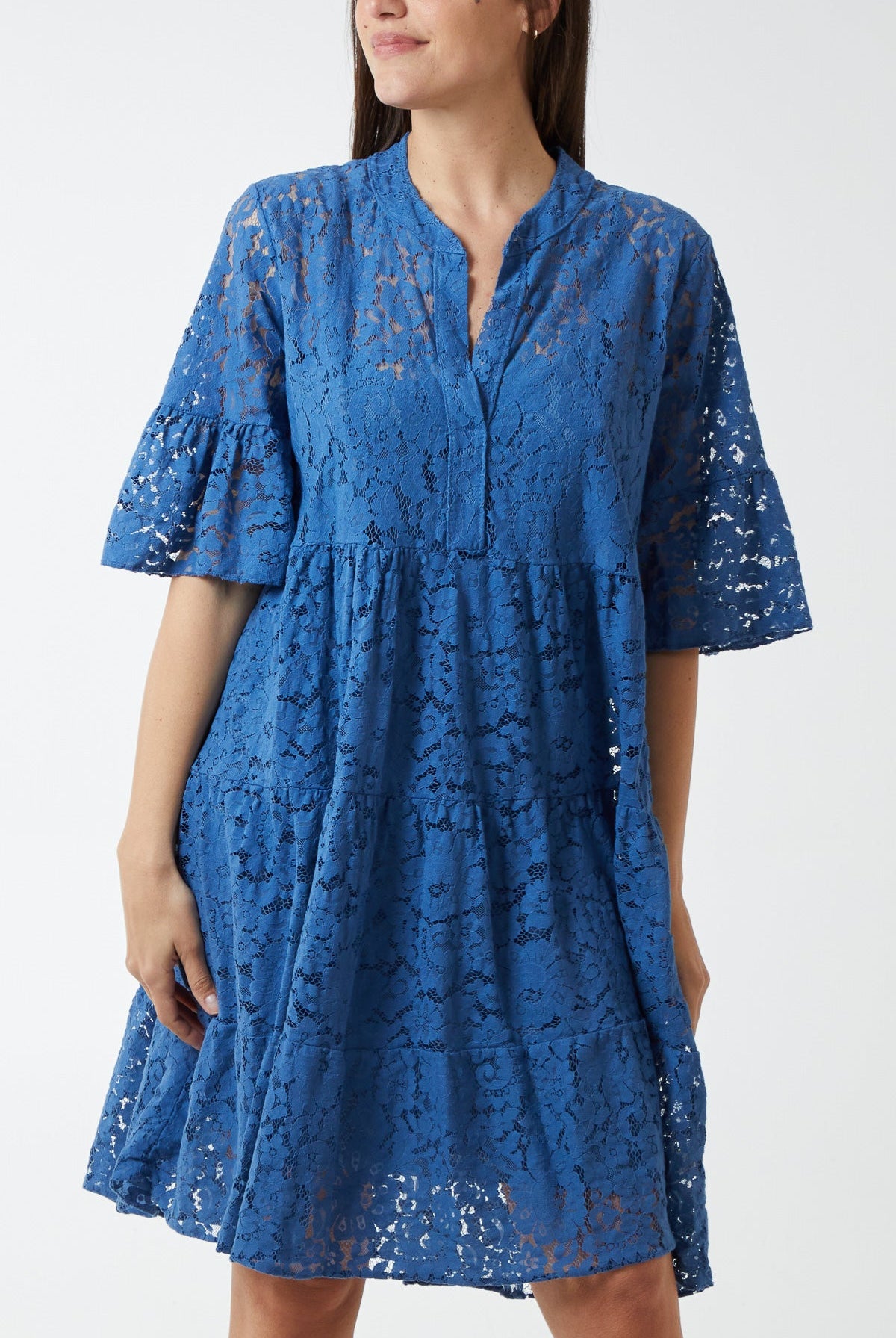 Angel Sleeve Tiered Lace Dress DMF2 WearAll Denim One Size