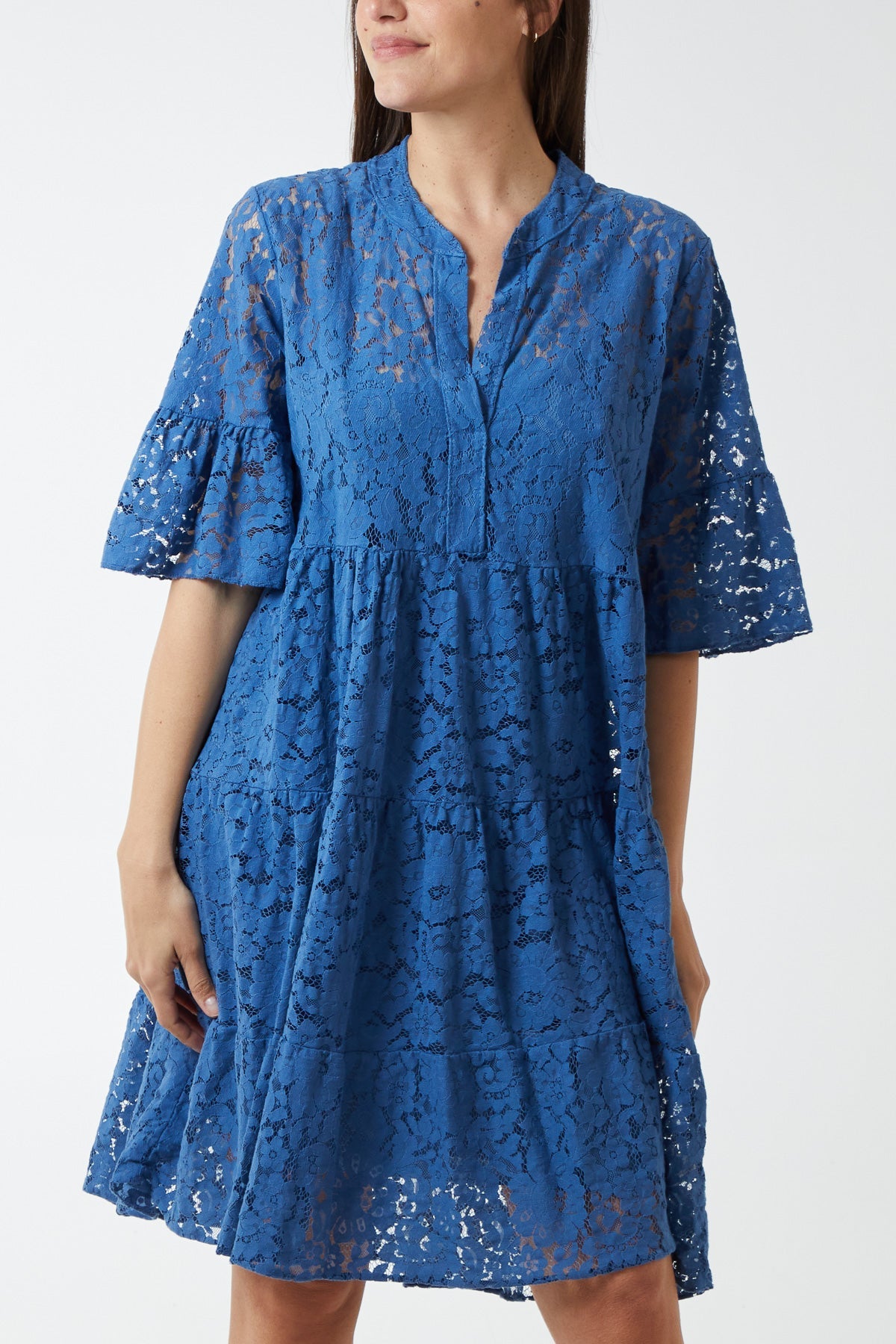 Angel Sleeve Tiered Lace Dress DMF2 WearAll Denim One Size