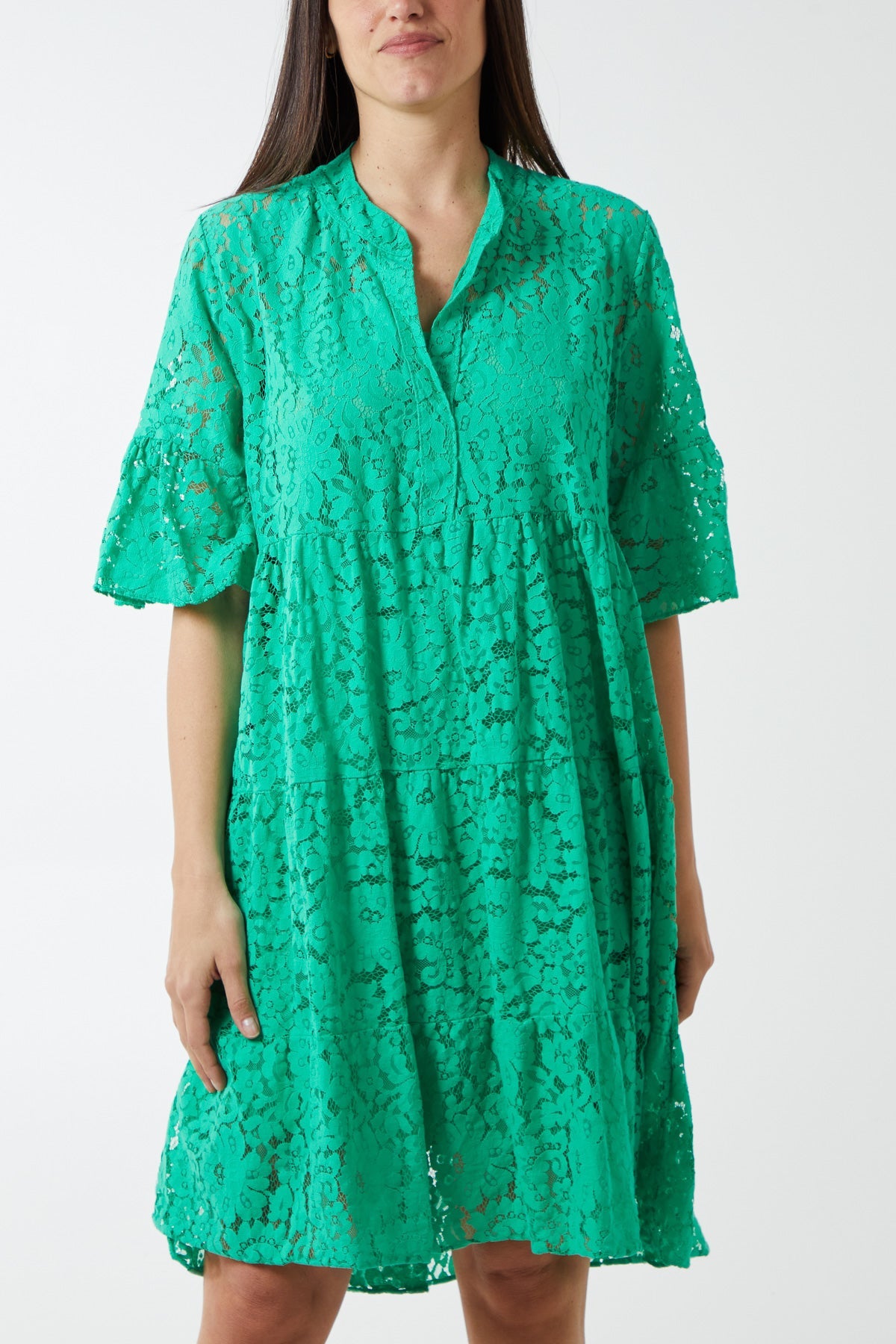 Angel Sleeve Tiered Lace Dress DMF2 WearAll Jade One Size