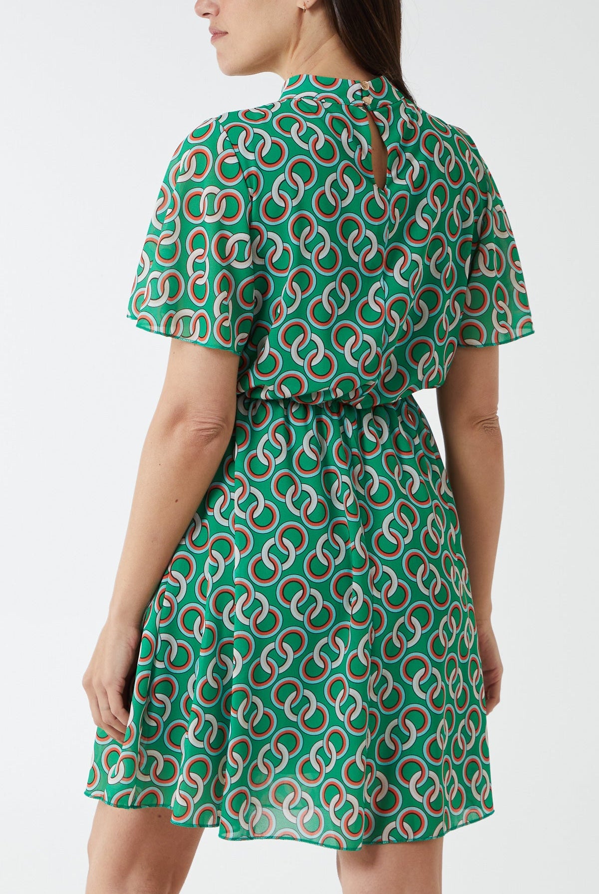 High Neck Geometrical Chain Print Dress DMF2 WearAll