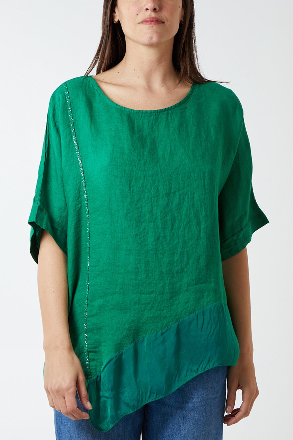 Oversized Asymmetric Sheer Hem Blouse TOPMF2 WearAll Jade One Size