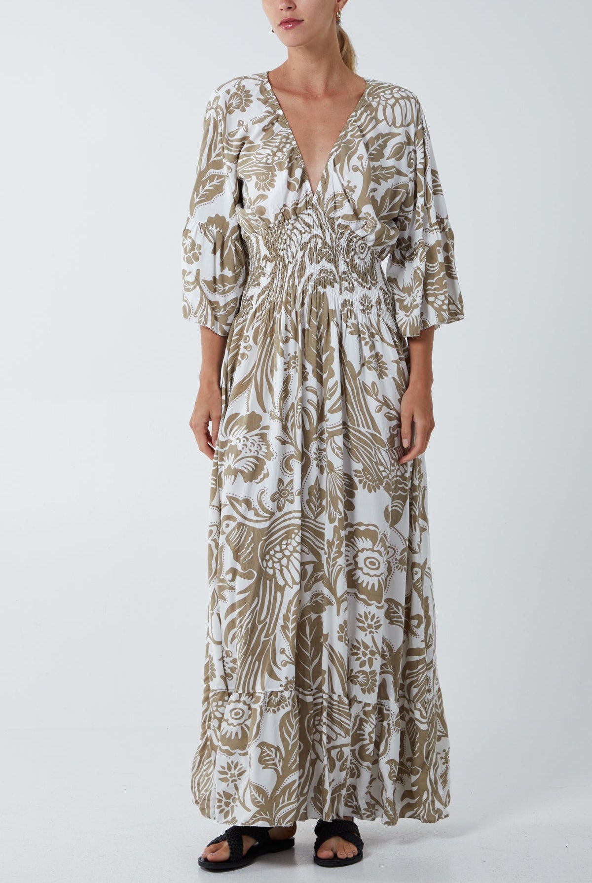 Floral Shirred Waist Maxi Dress DMF2 WearAll