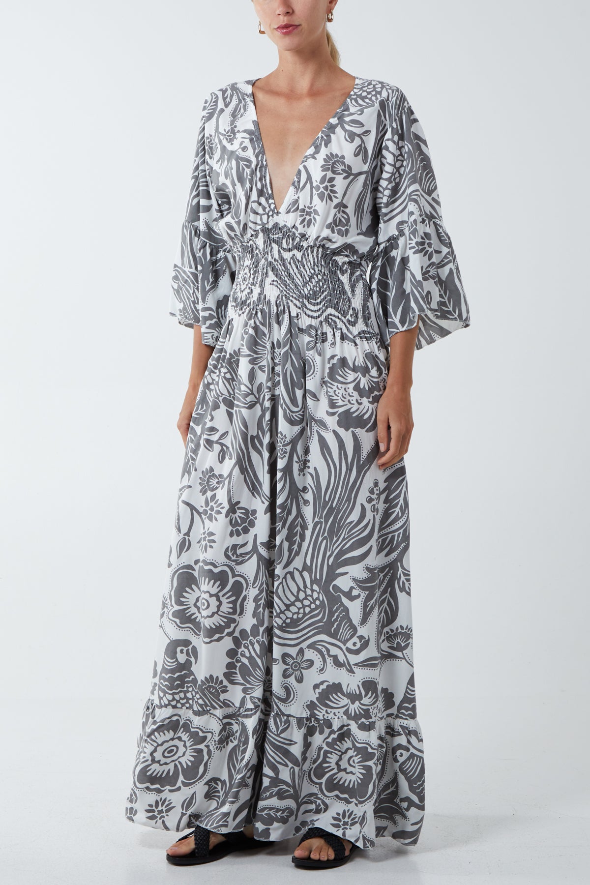 Floral Shirred Waist Maxi Dress DMF2 WearAll