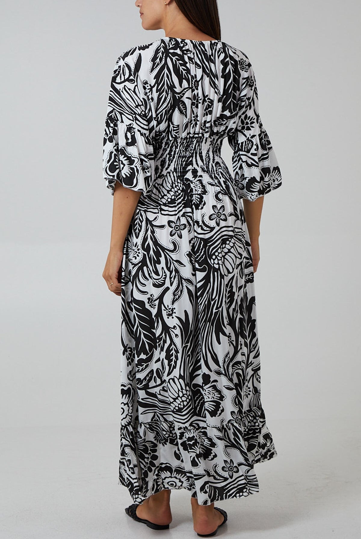 Floral Shirred Waist Maxi Dress DMF2 WearAll