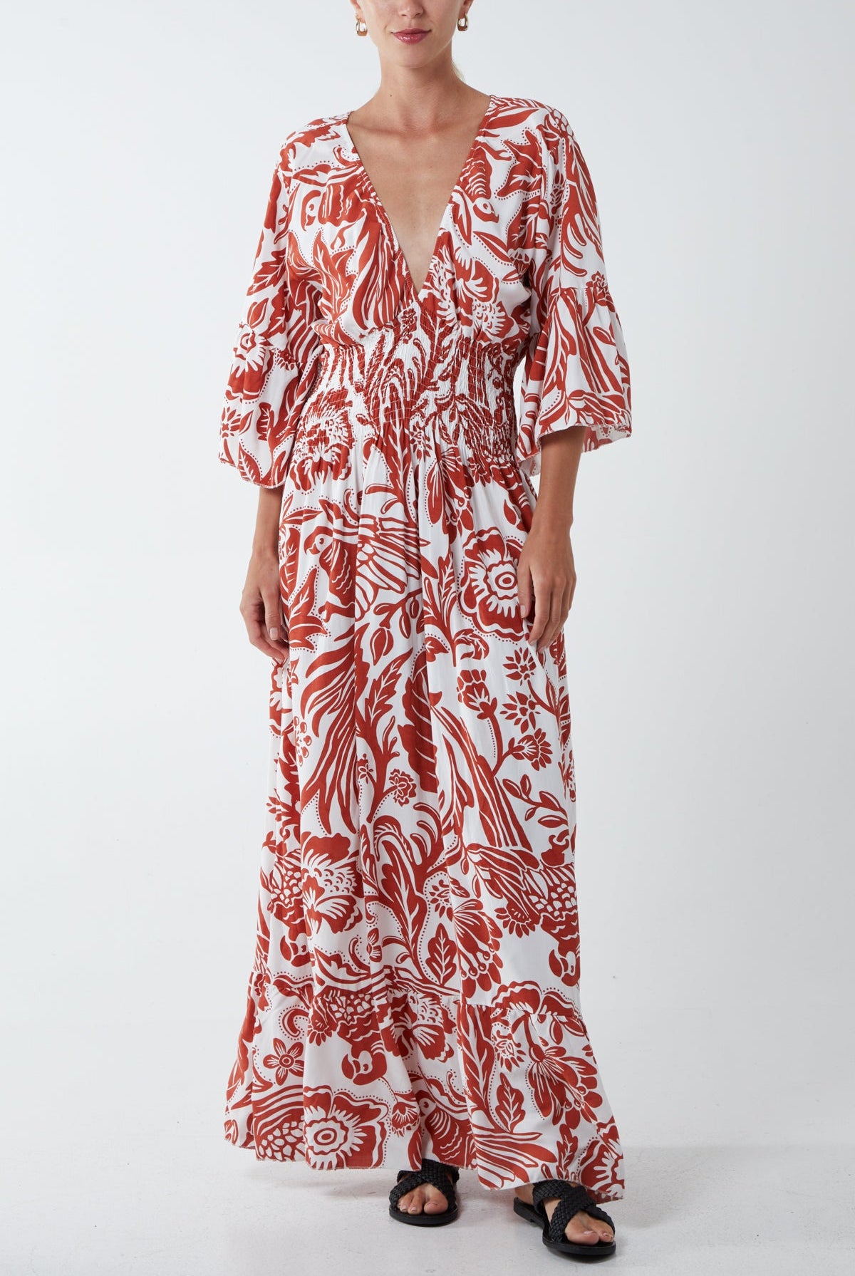 Floral Shirred Waist Maxi Dress DMF2 WearAll