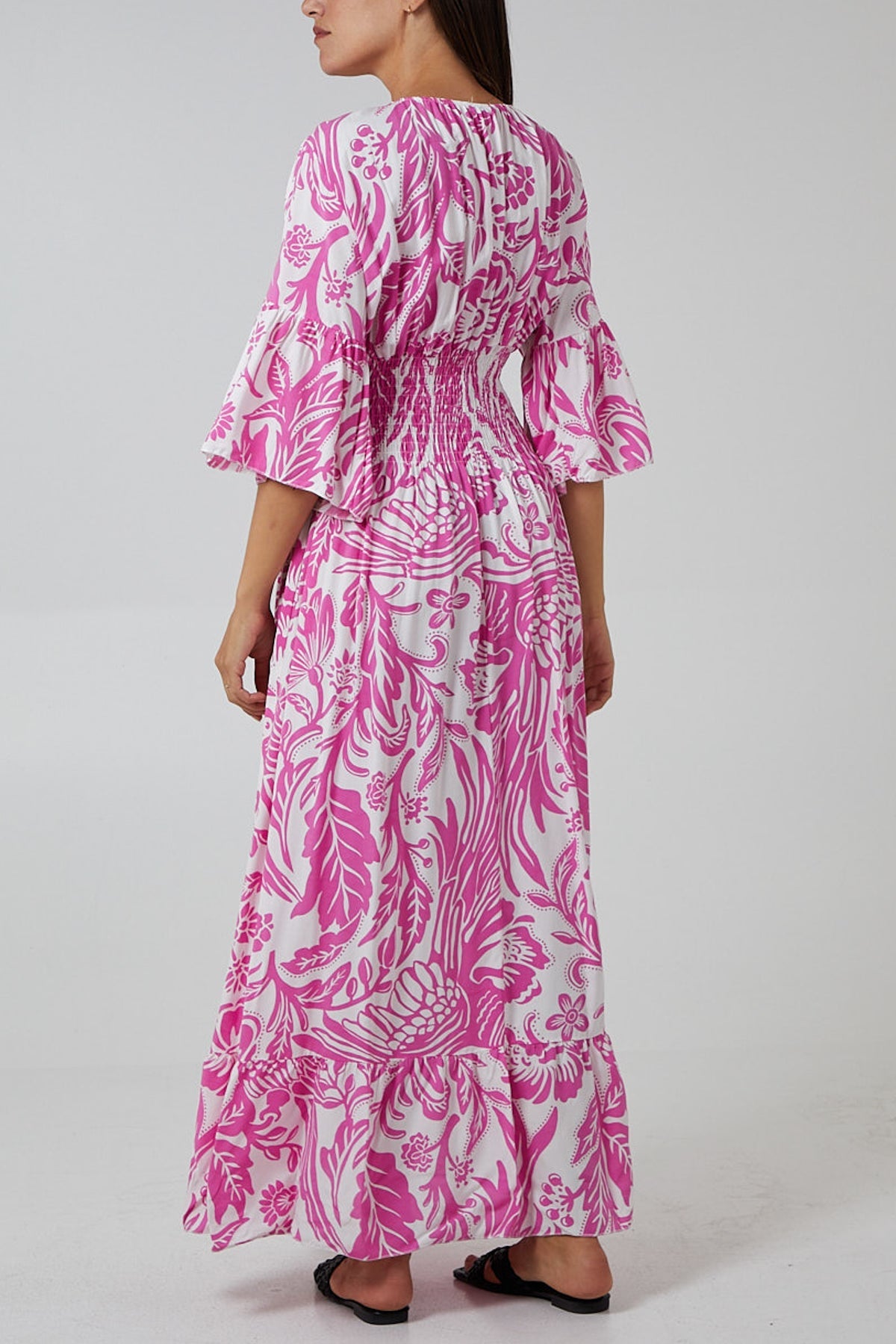 Floral Shirred Waist Maxi Dress DMF2 WearAll