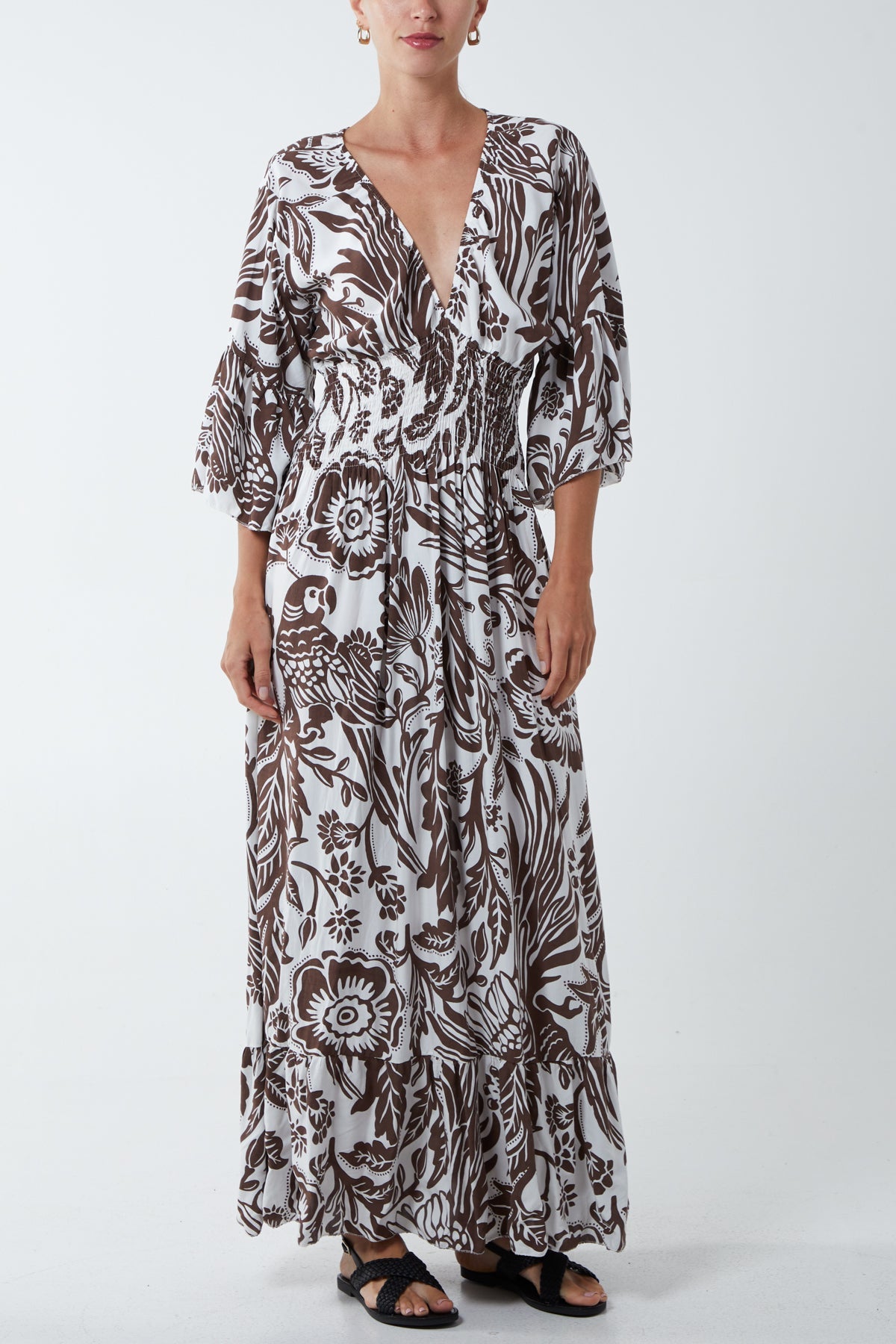 Floral Shirred Waist Maxi Dress DMF2 WearAll
