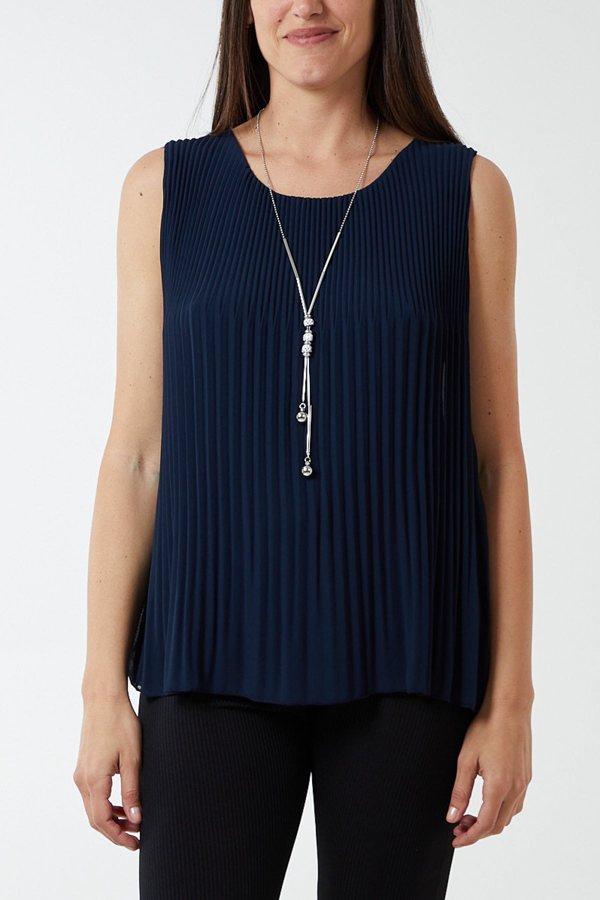 Pleated Necklace Vest TOPMF2 WearAll Navy One Size